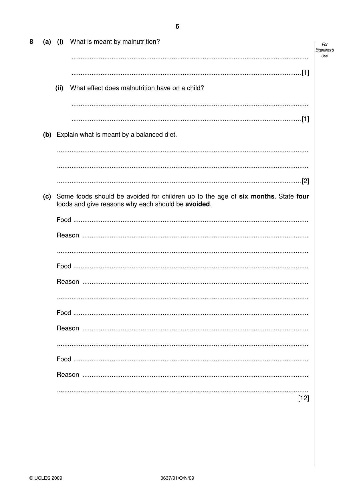 Cambridge IGCSE Child Development 0637 2009 Oct/Nov Paper 1 · Variant 1 question paper, page 6 of 12