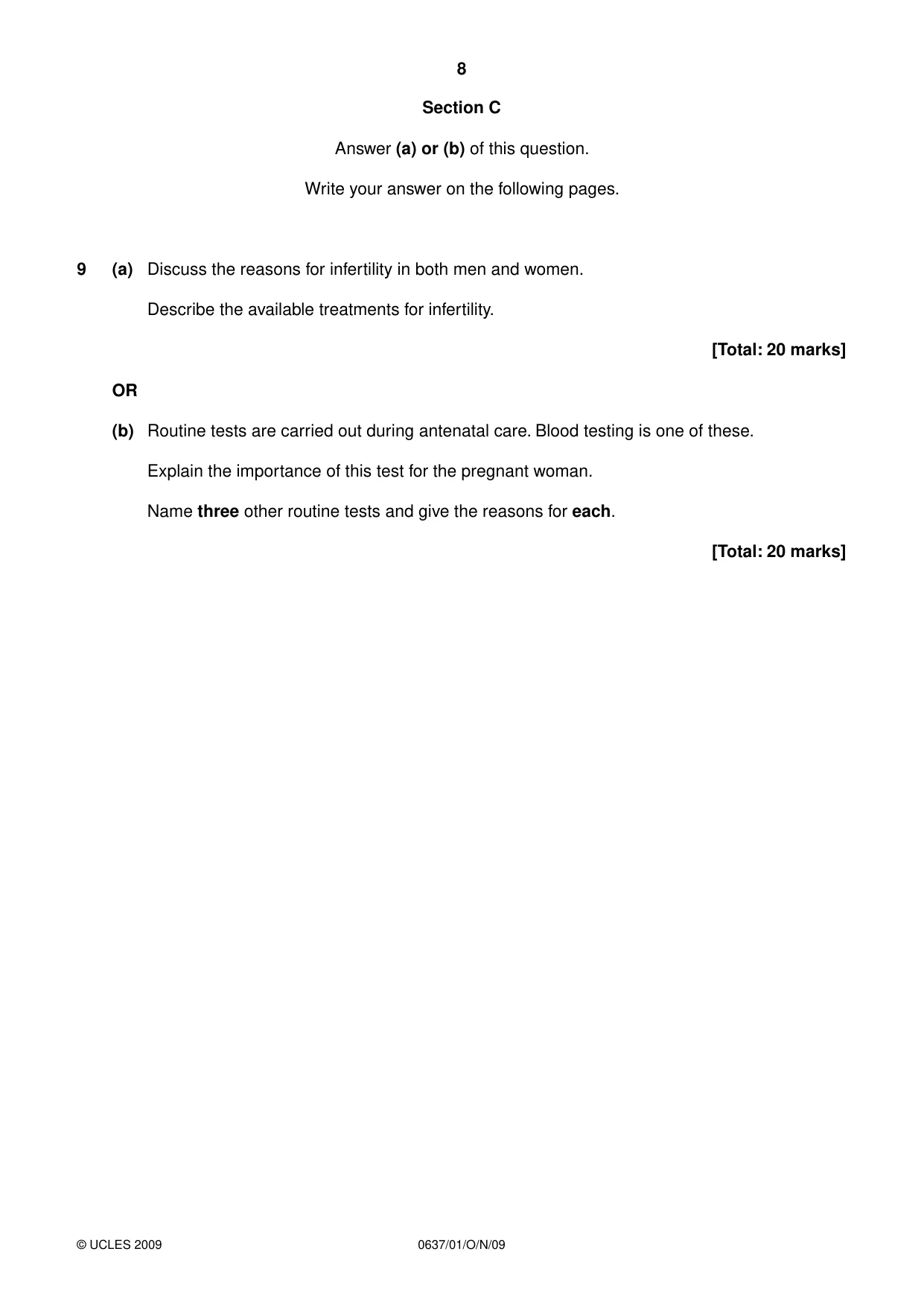 Cambridge IGCSE Child Development 0637 2009 Oct/Nov Paper 1 · Variant 1 question paper, page 8 of 12
