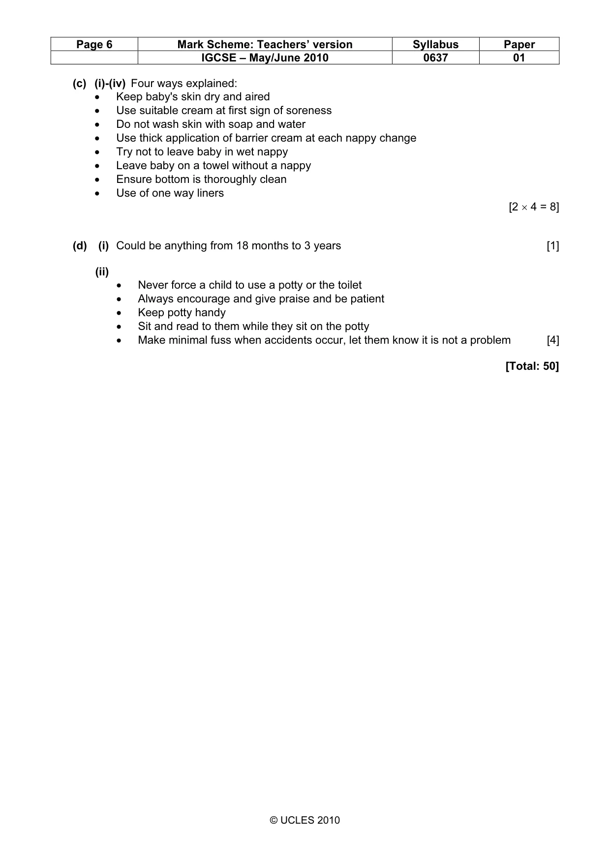 Mark scheme, page 6 of 8