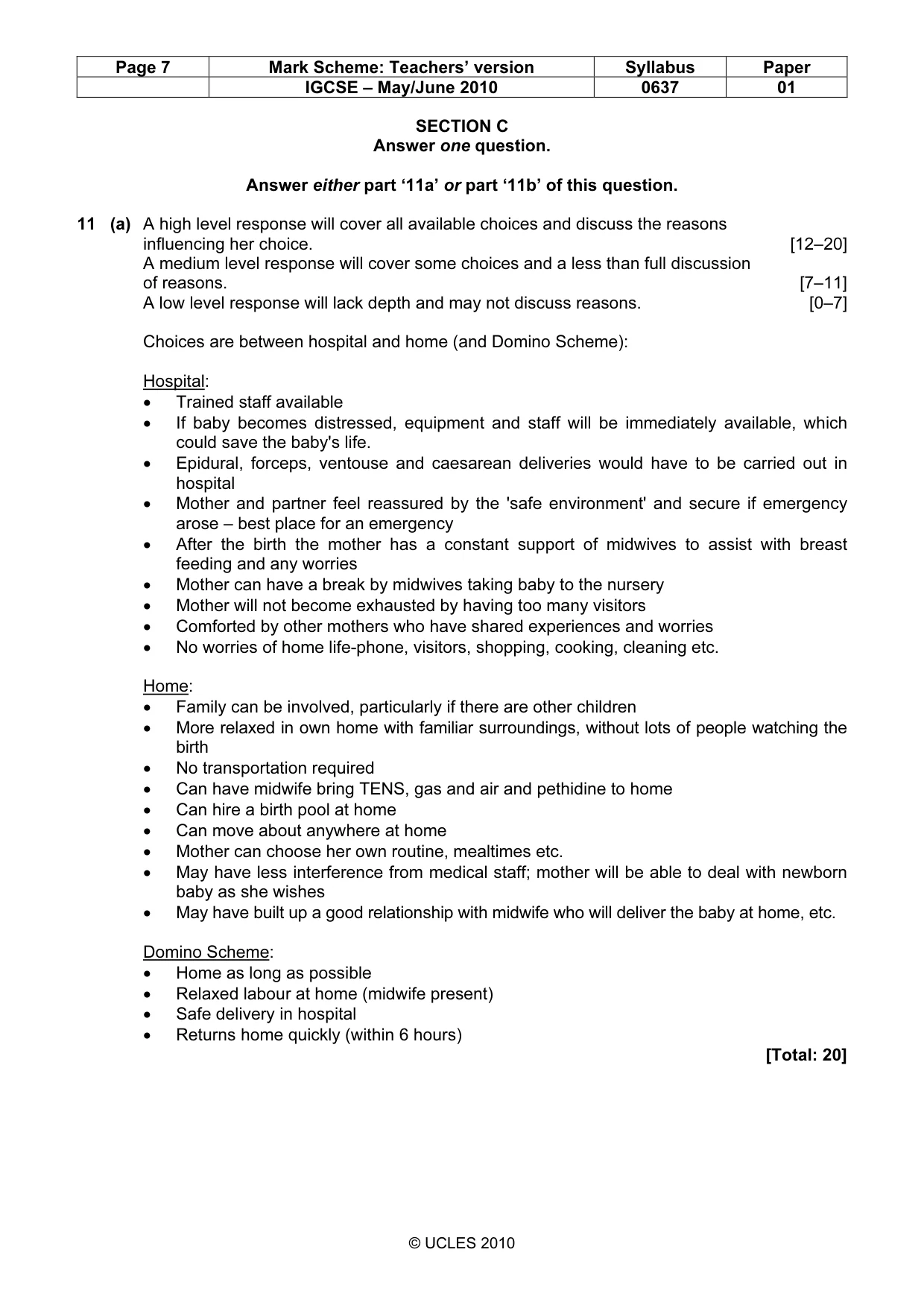 Mark scheme, page 7 of 8