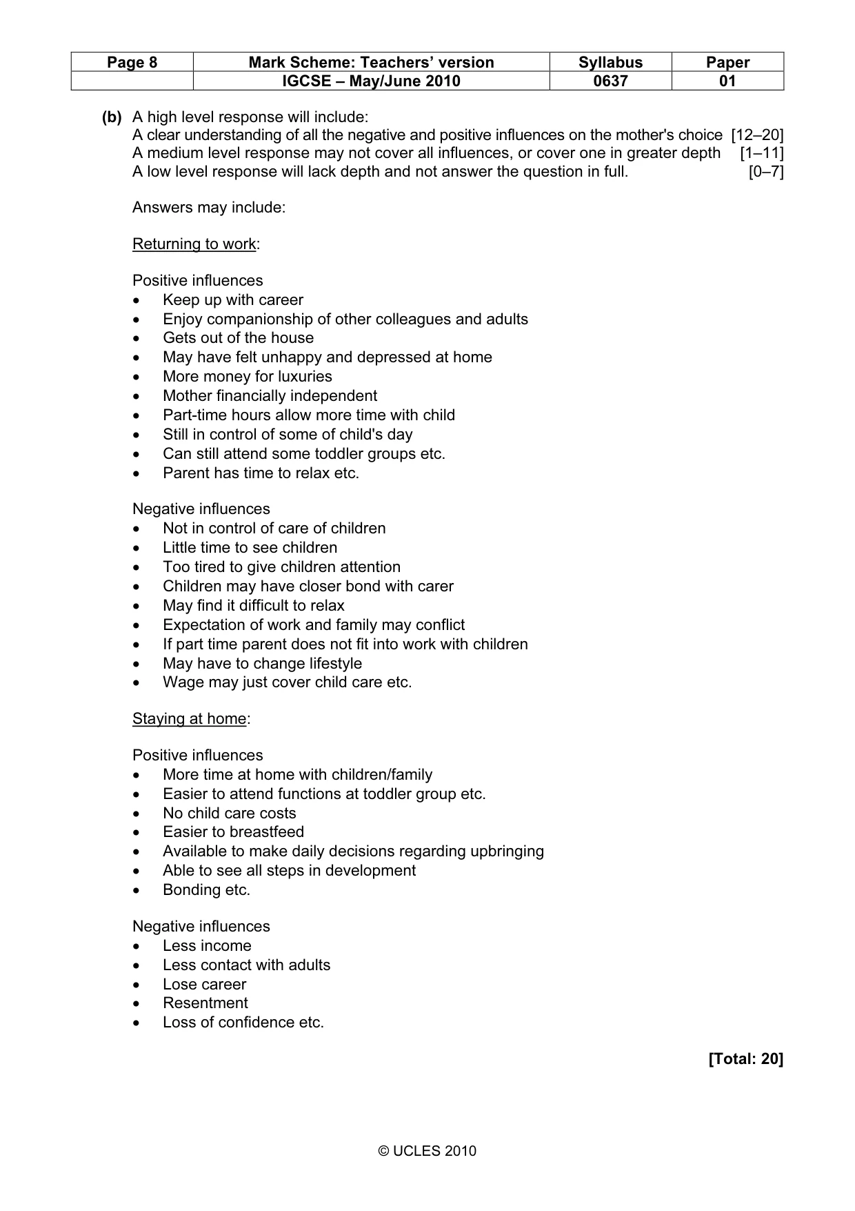 Mark scheme, page 8 of 8