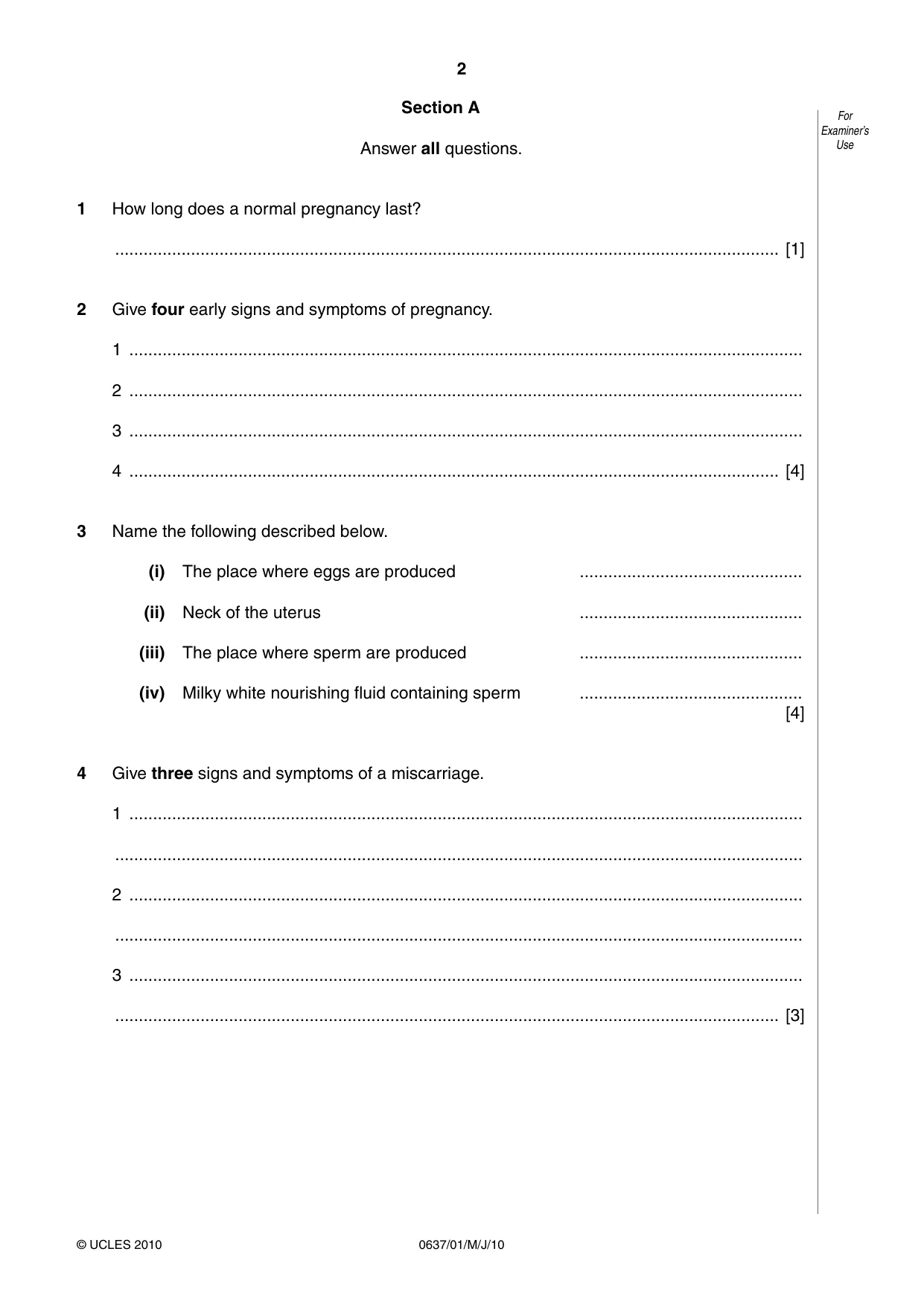 Cambridge IGCSE Child Development 0637 2010 May/June Paper 1 · Variant 1 question paper, page 2 of 12
