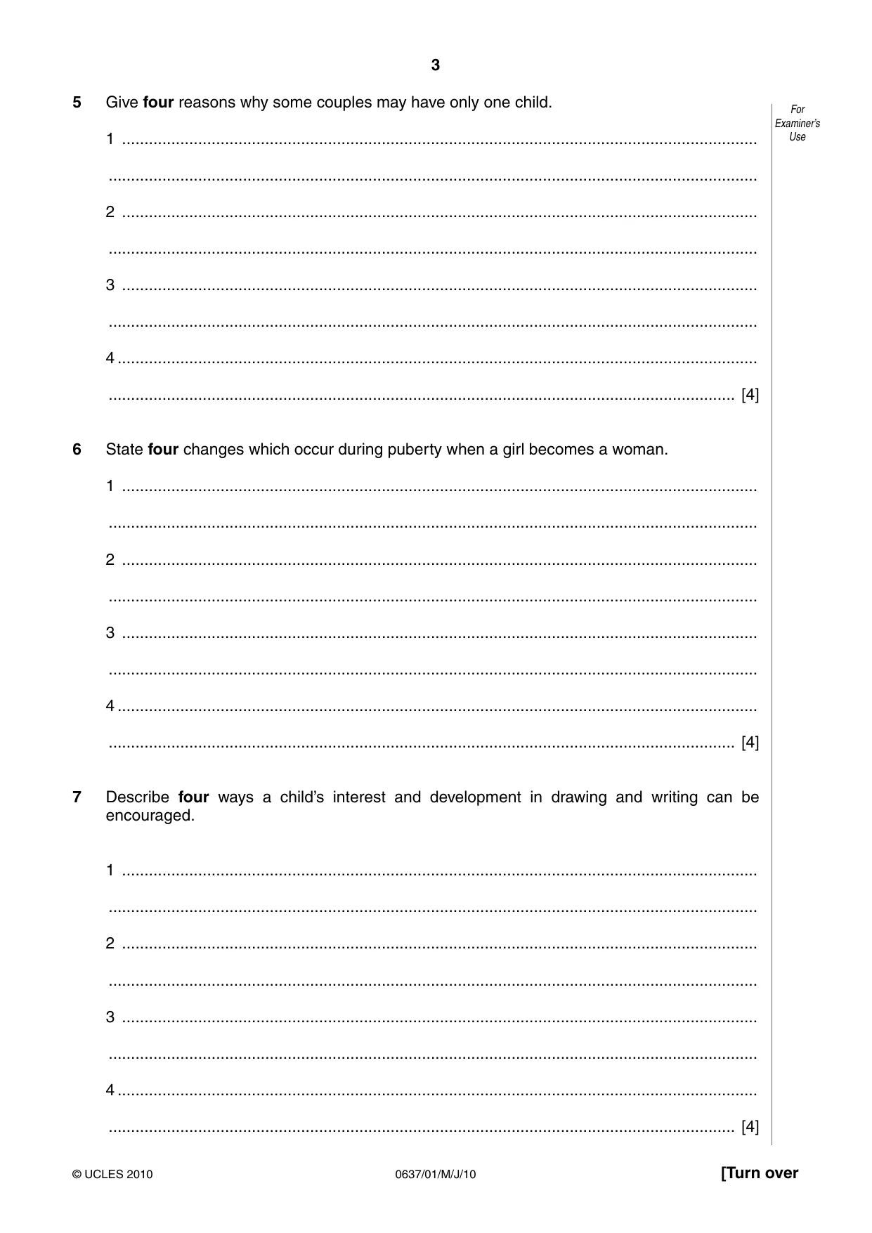 Cambridge IGCSE Child Development 0637 2010 May/June Paper 1 · Variant 1 question paper, page 3 of 12