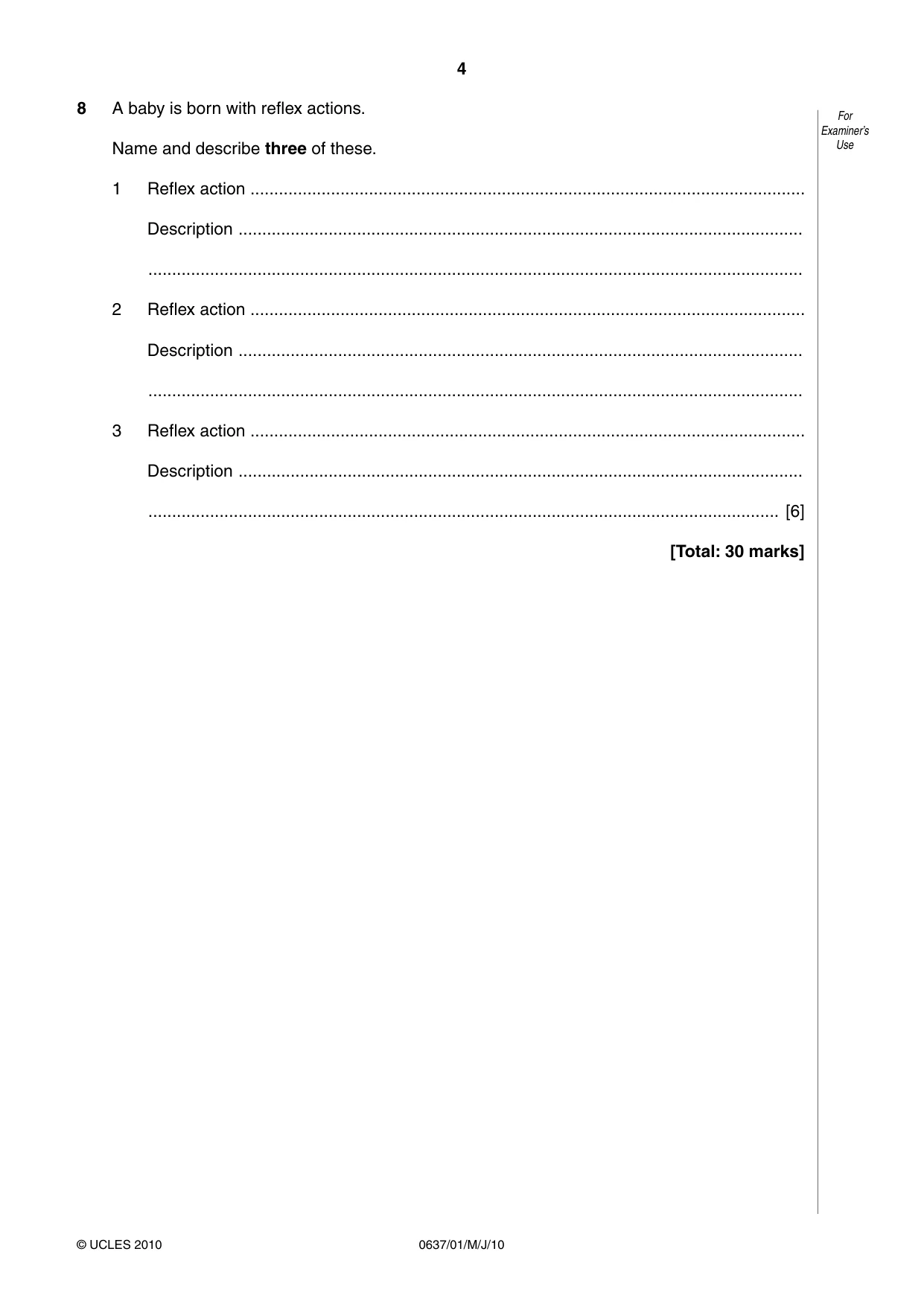 Cambridge IGCSE Child Development 0637 2010 May/June Paper 1 · Variant 1 question paper, page 4 of 12