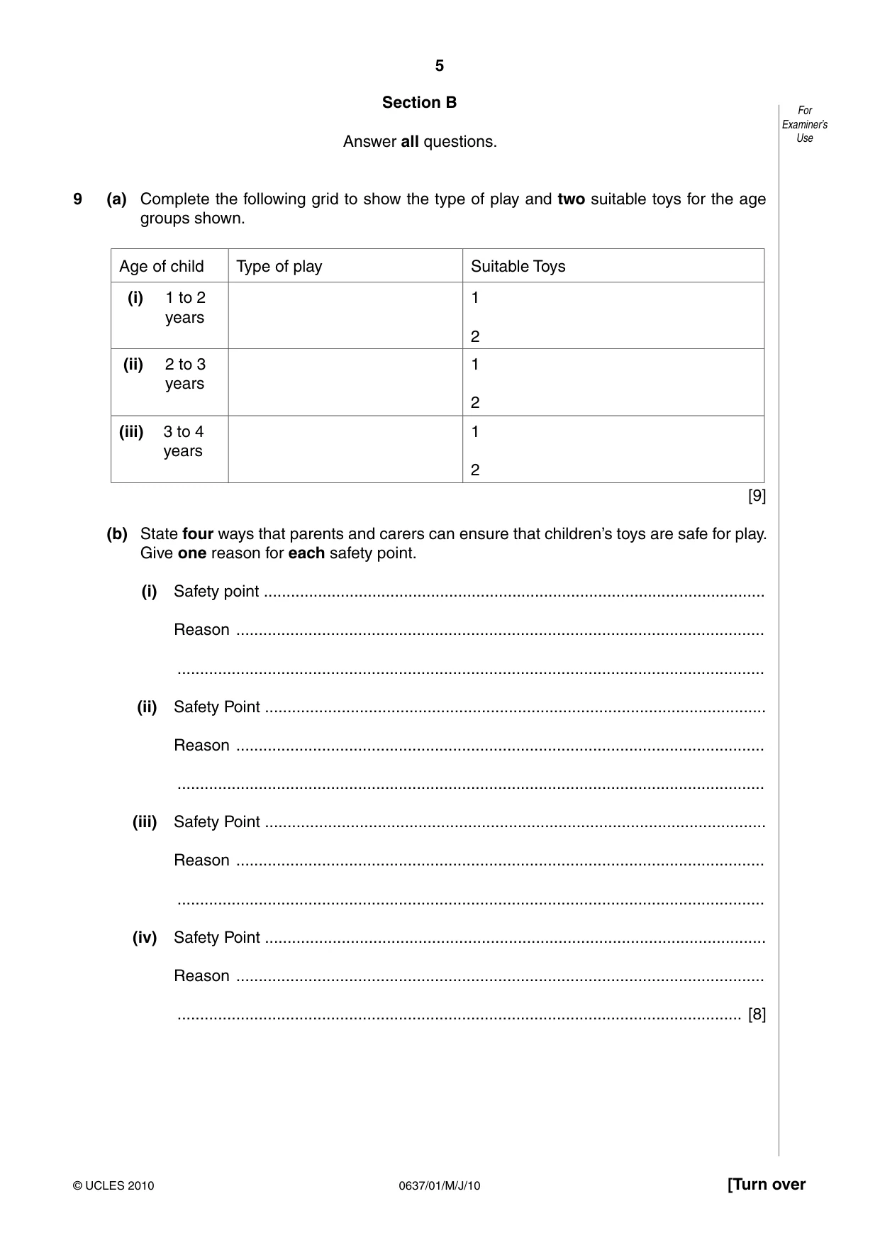 Cambridge IGCSE Child Development 0637 2010 May/June Paper 1 · Variant 1 question paper, page 5 of 12
