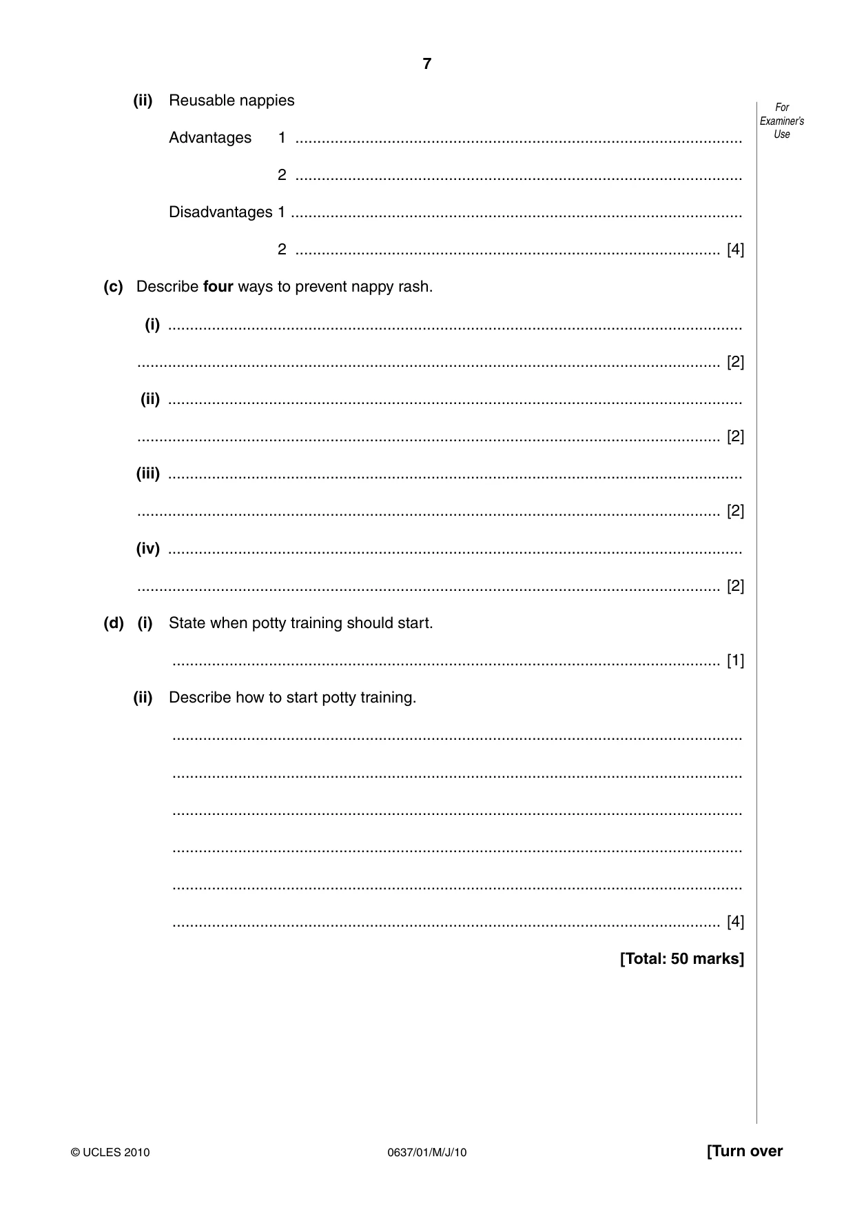 Cambridge IGCSE Child Development 0637 2010 May/June Paper 1 · Variant 1 question paper, page 7 of 12