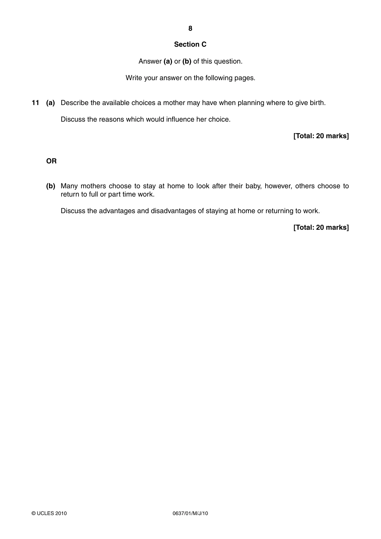 Cambridge IGCSE Child Development 0637 2010 May/June Paper 1 · Variant 1 question paper, page 8 of 12