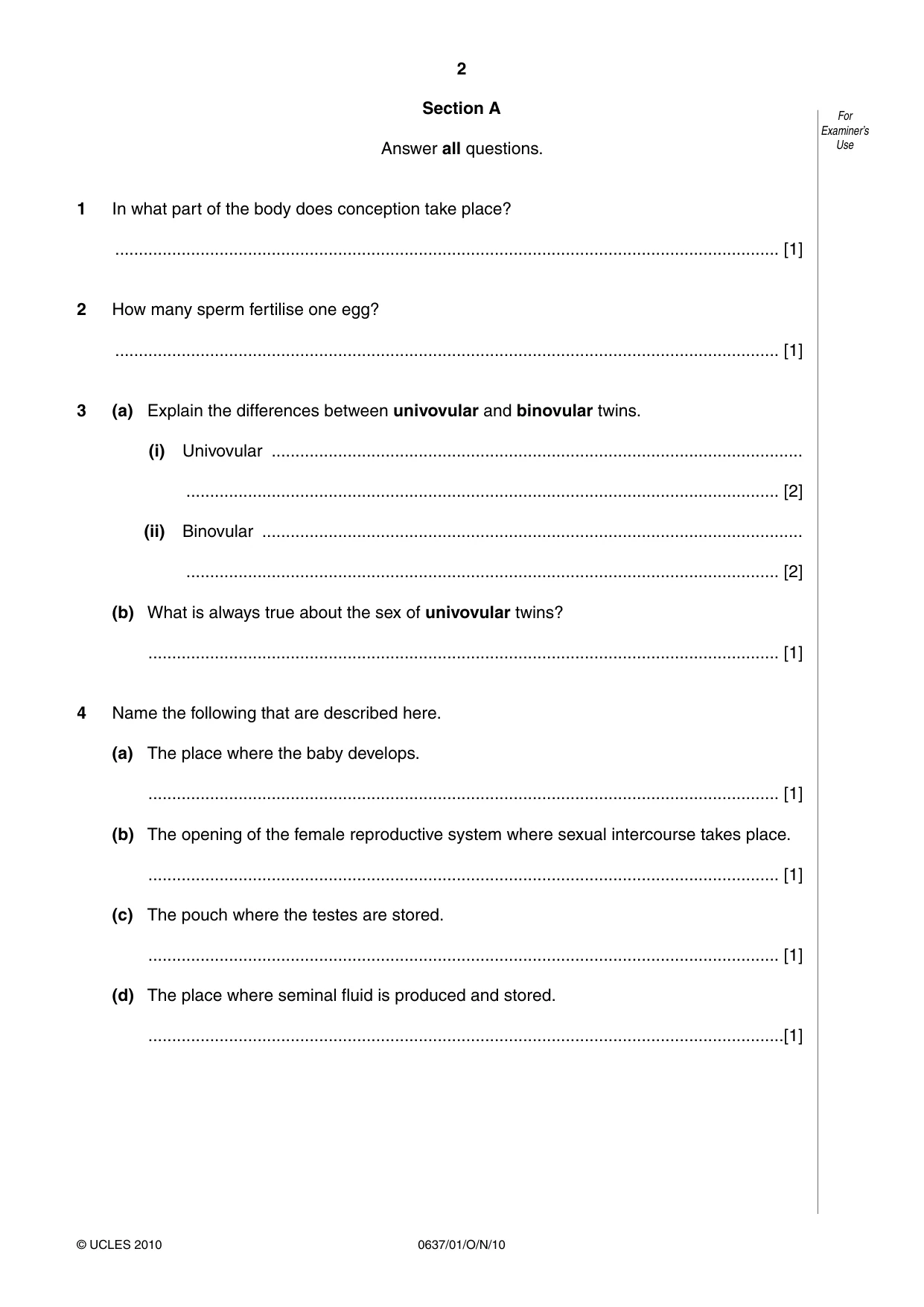 Cambridge IGCSE Child Development 0637 2010 Oct/Nov Paper 1 · Variant 1 question paper, page 2 of 12
