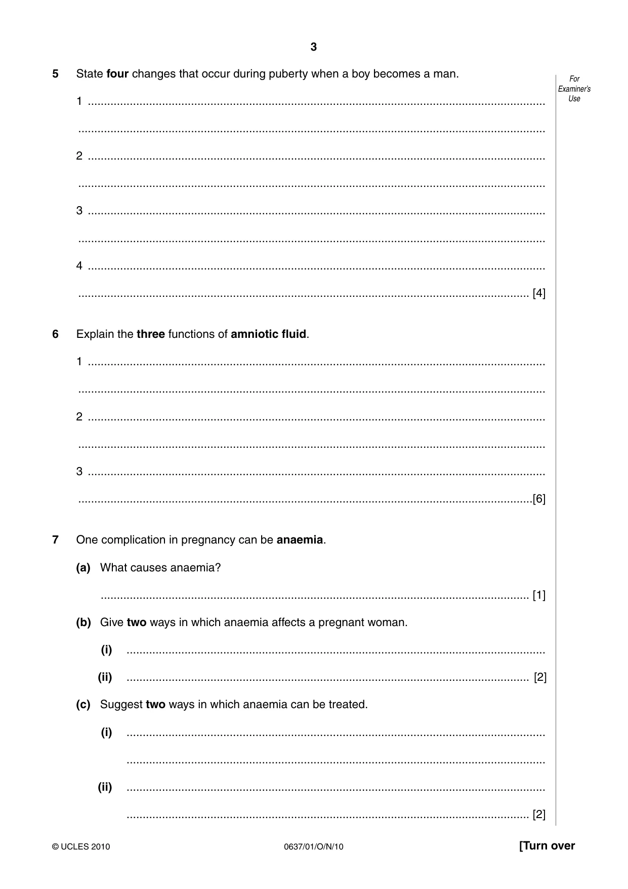 Cambridge IGCSE Child Development 0637 2010 Oct/Nov Paper 1 · Variant 1 question paper, page 3 of 12