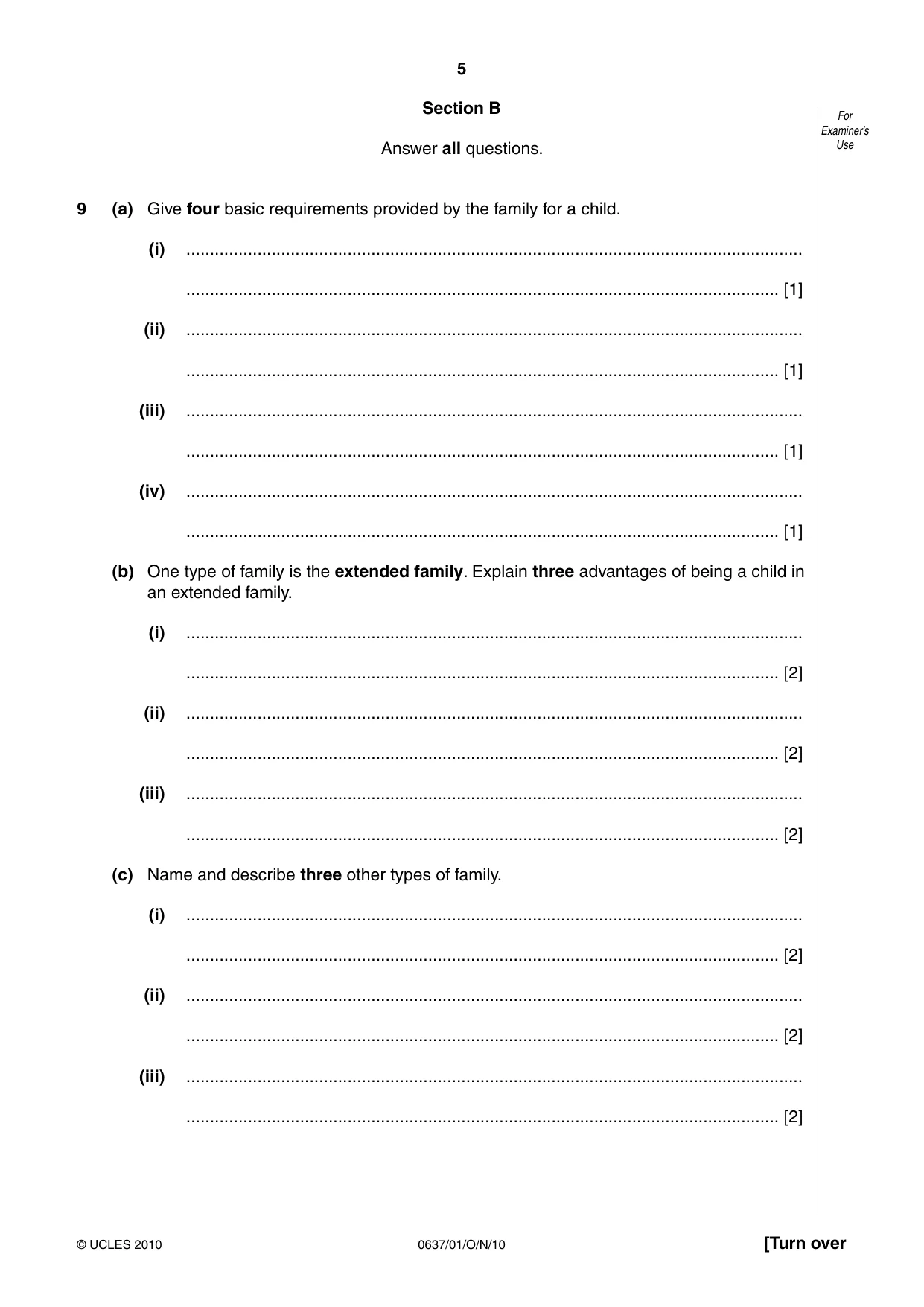 Cambridge IGCSE Child Development 0637 2010 Oct/Nov Paper 1 · Variant 1 question paper, page 5 of 12