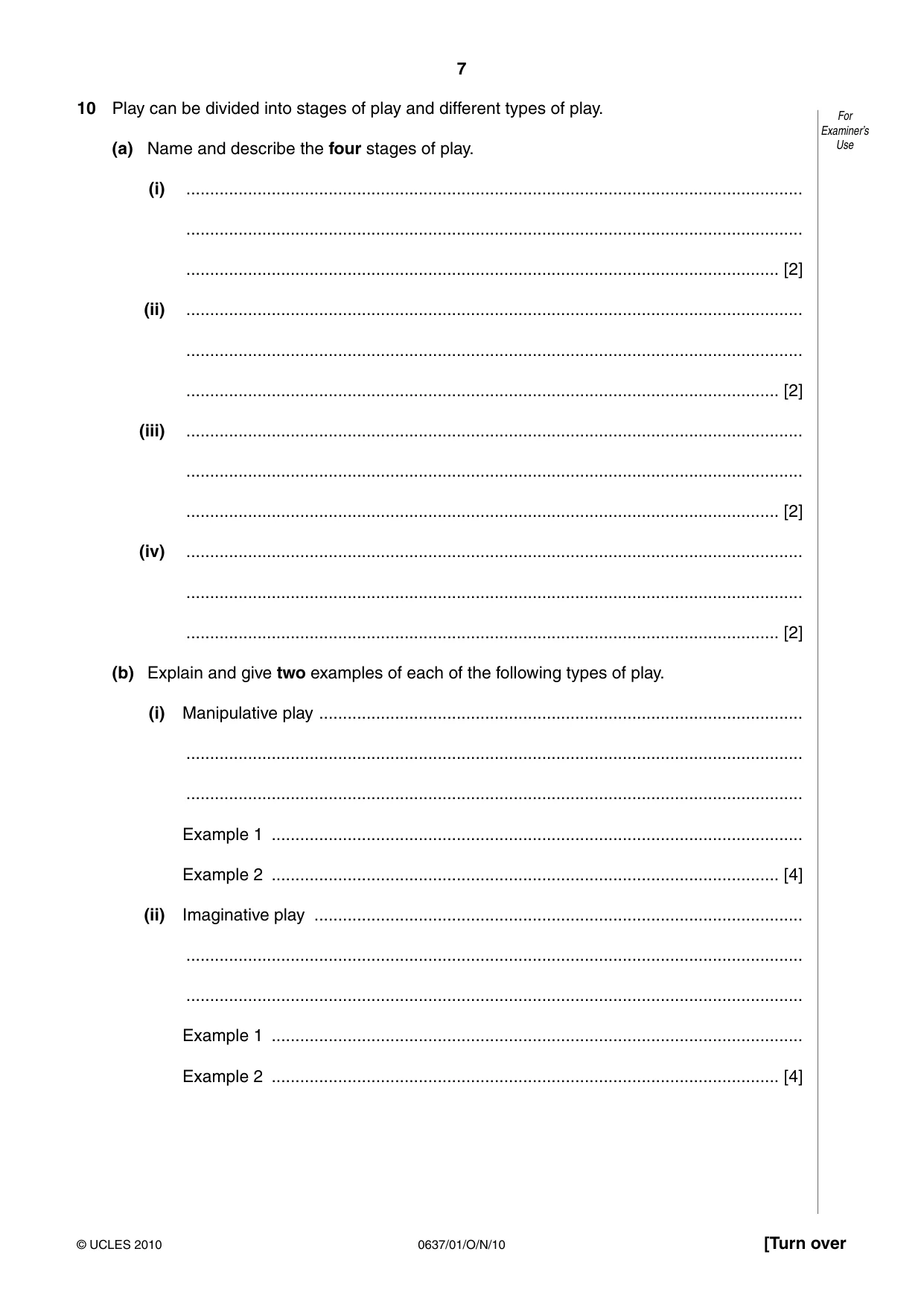Cambridge IGCSE Child Development 0637 2010 Oct/Nov Paper 1 · Variant 1 question paper, page 7 of 12