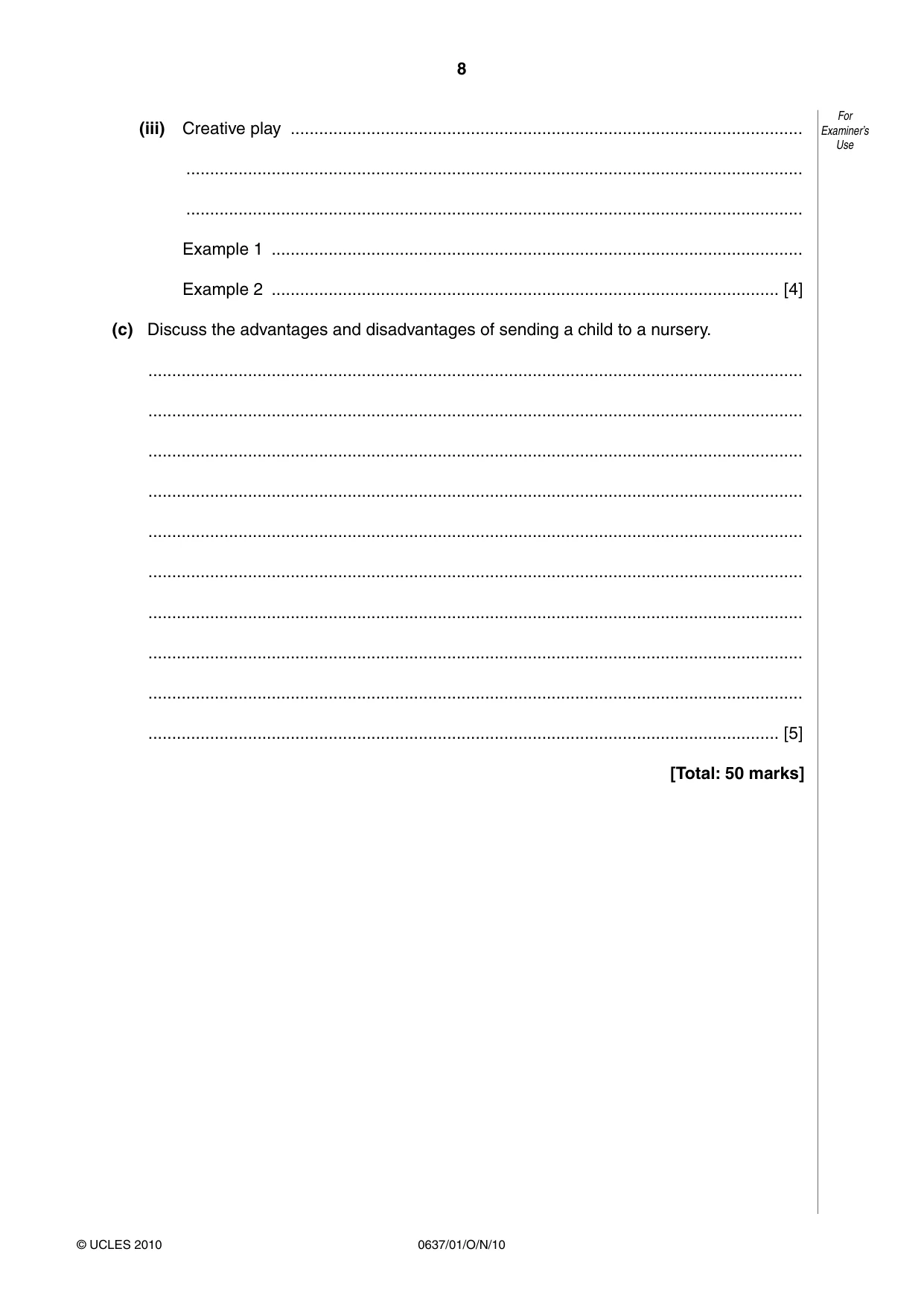 Cambridge IGCSE Child Development 0637 2010 Oct/Nov Paper 1 · Variant 1 question paper, page 8 of 12