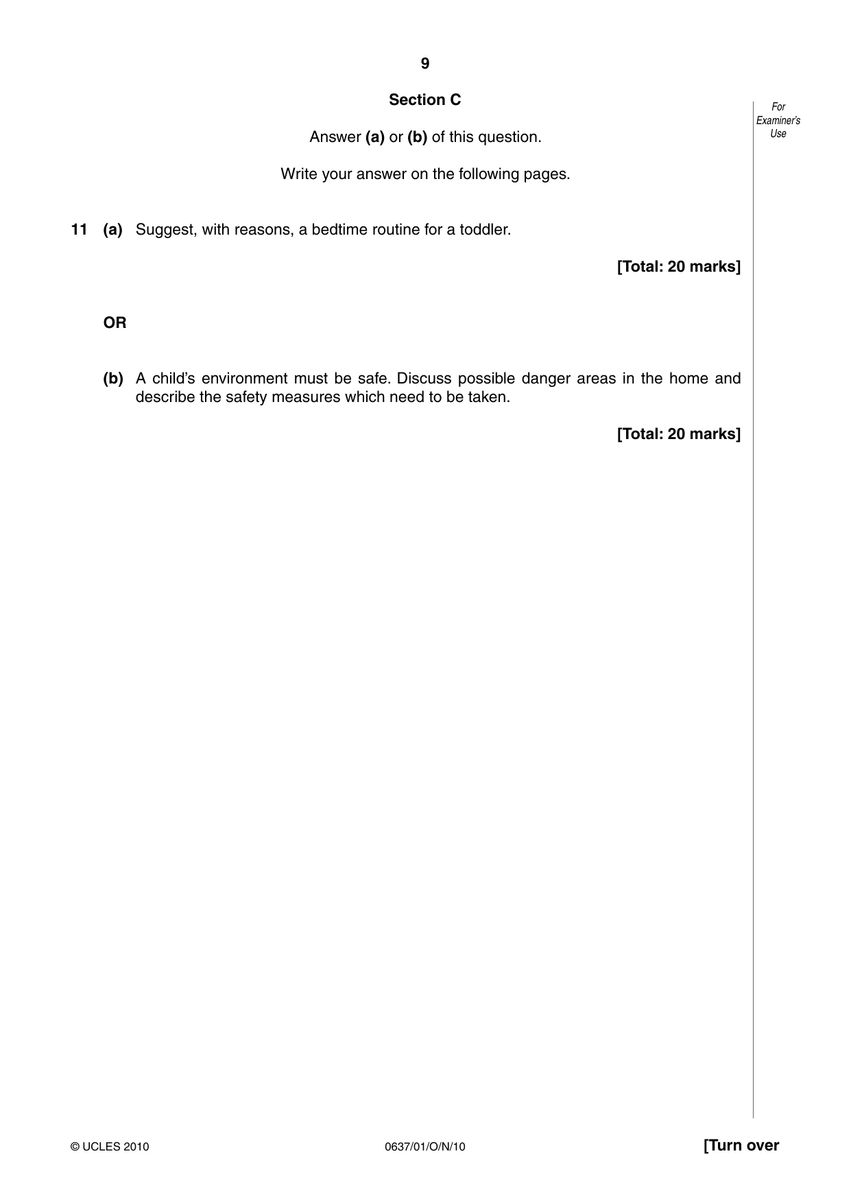 Cambridge IGCSE Child Development 0637 2010 Oct/Nov Paper 1 · Variant 1 question paper, page 9 of 12