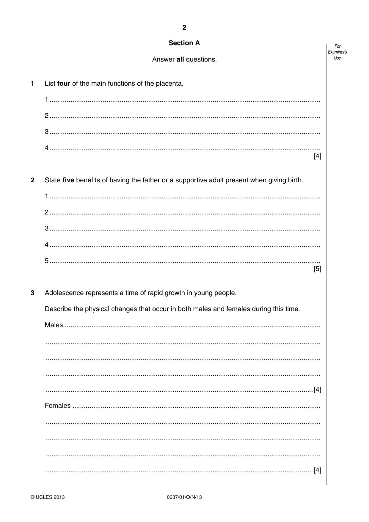 Cambridge IGCSE Child Development 0637 2013 Oct/Nov Paper 1 · Variant 1 question paper, page 2 of 12