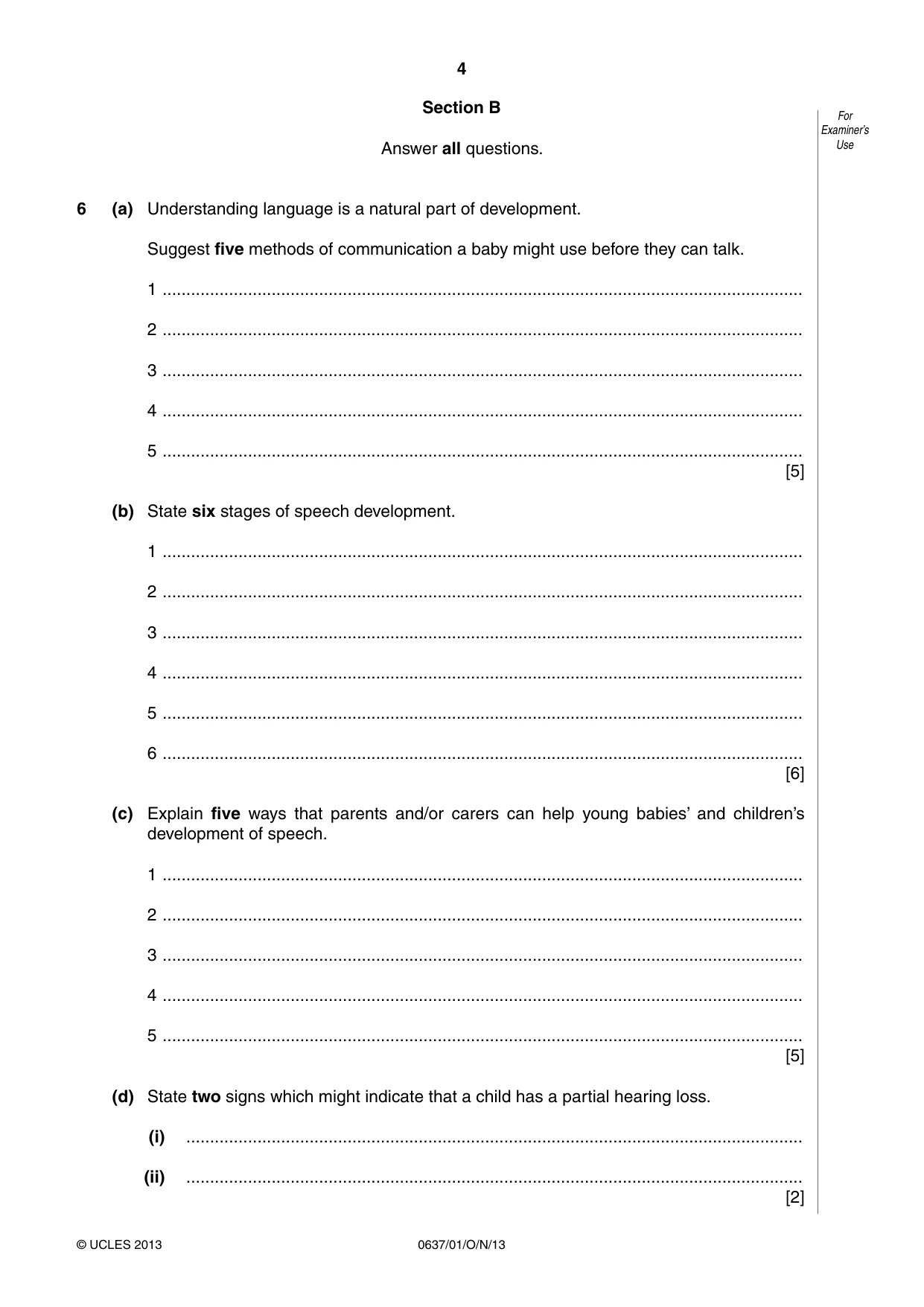 Cambridge IGCSE Child Development 0637 2013 Oct/Nov Paper 1 · Variant 1 question paper, page 4 of 12