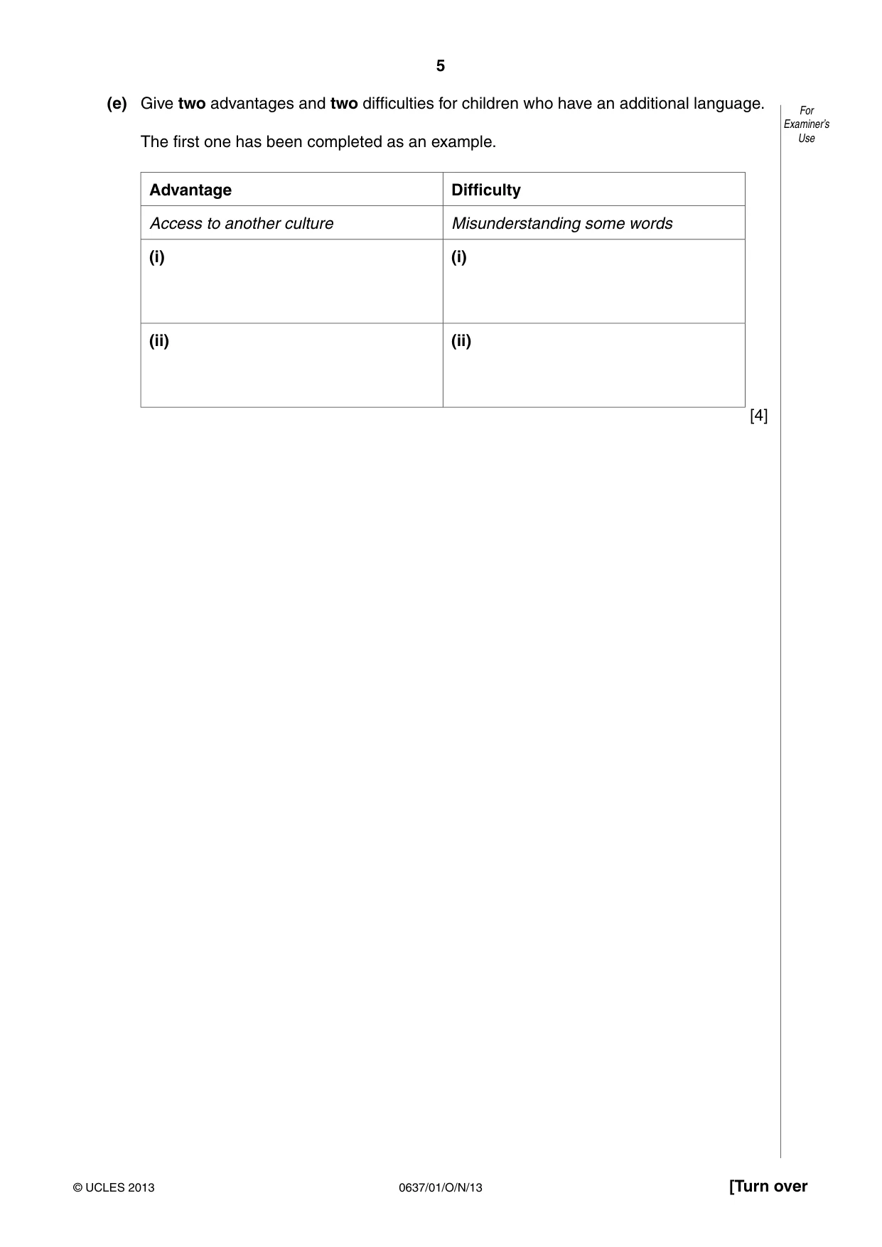 Cambridge IGCSE Child Development 0637 2013 Oct/Nov Paper 1 · Variant 1 question paper, page 5 of 12
