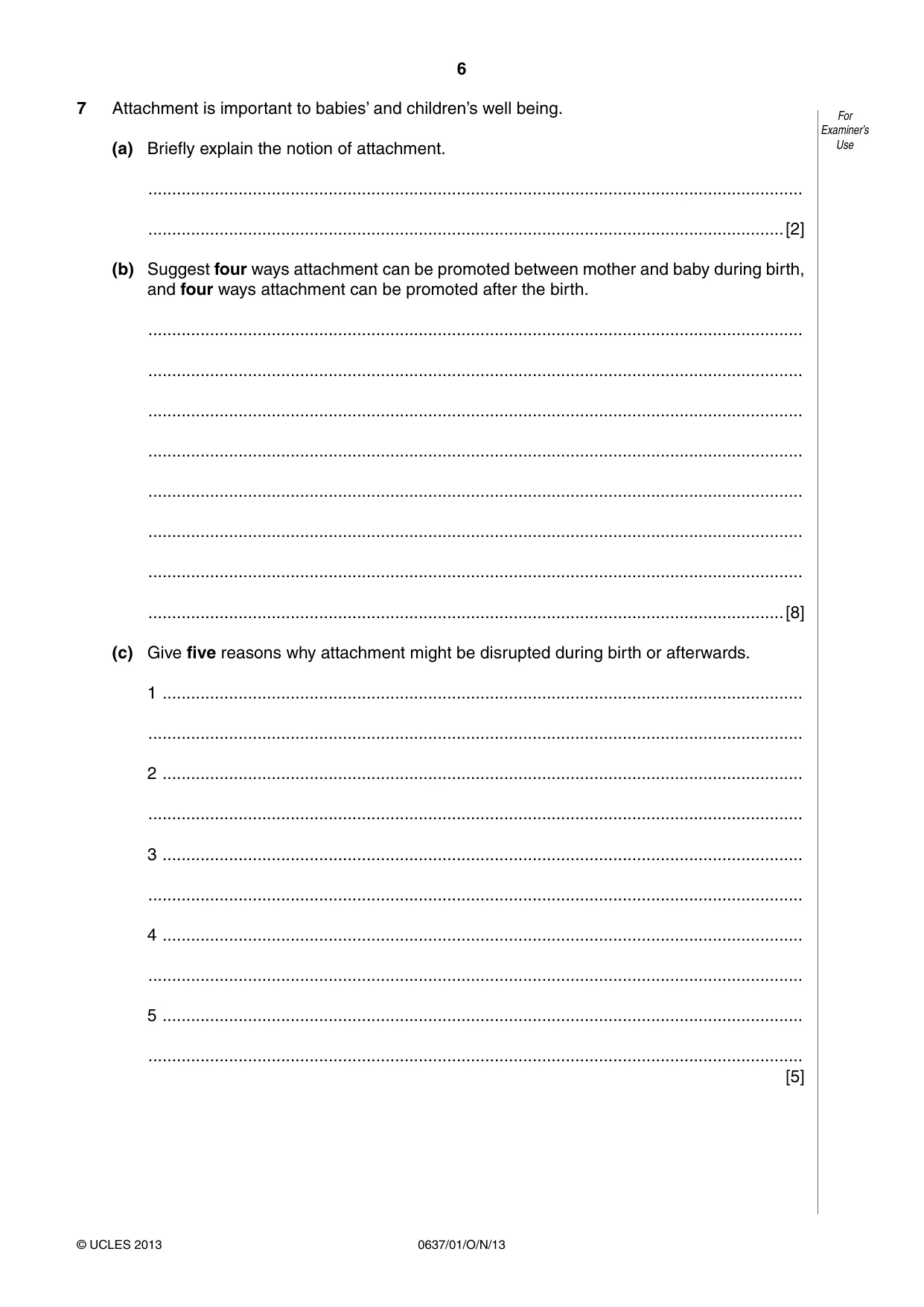 Cambridge IGCSE Child Development 0637 2013 Oct/Nov Paper 1 · Variant 1 question paper, page 6 of 12