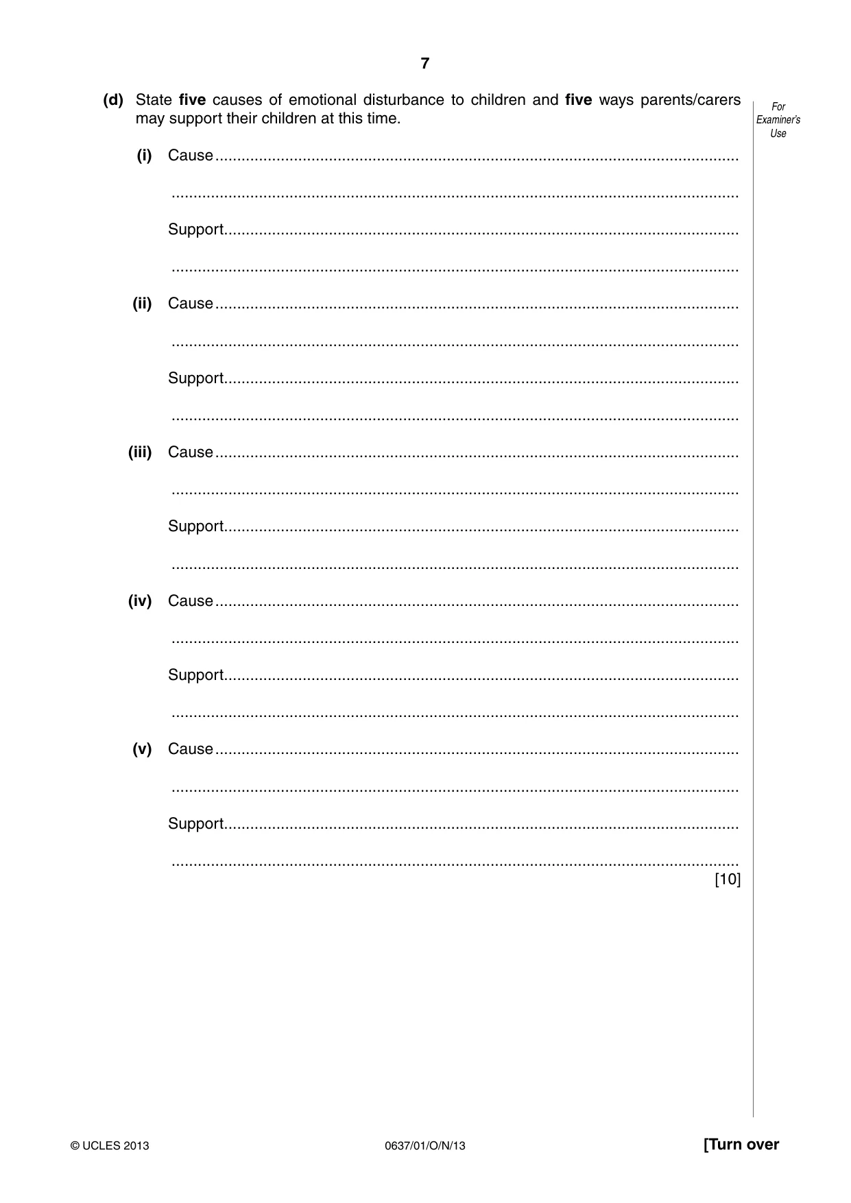 Cambridge IGCSE Child Development 0637 2013 Oct/Nov Paper 1 · Variant 1 question paper, page 7 of 12