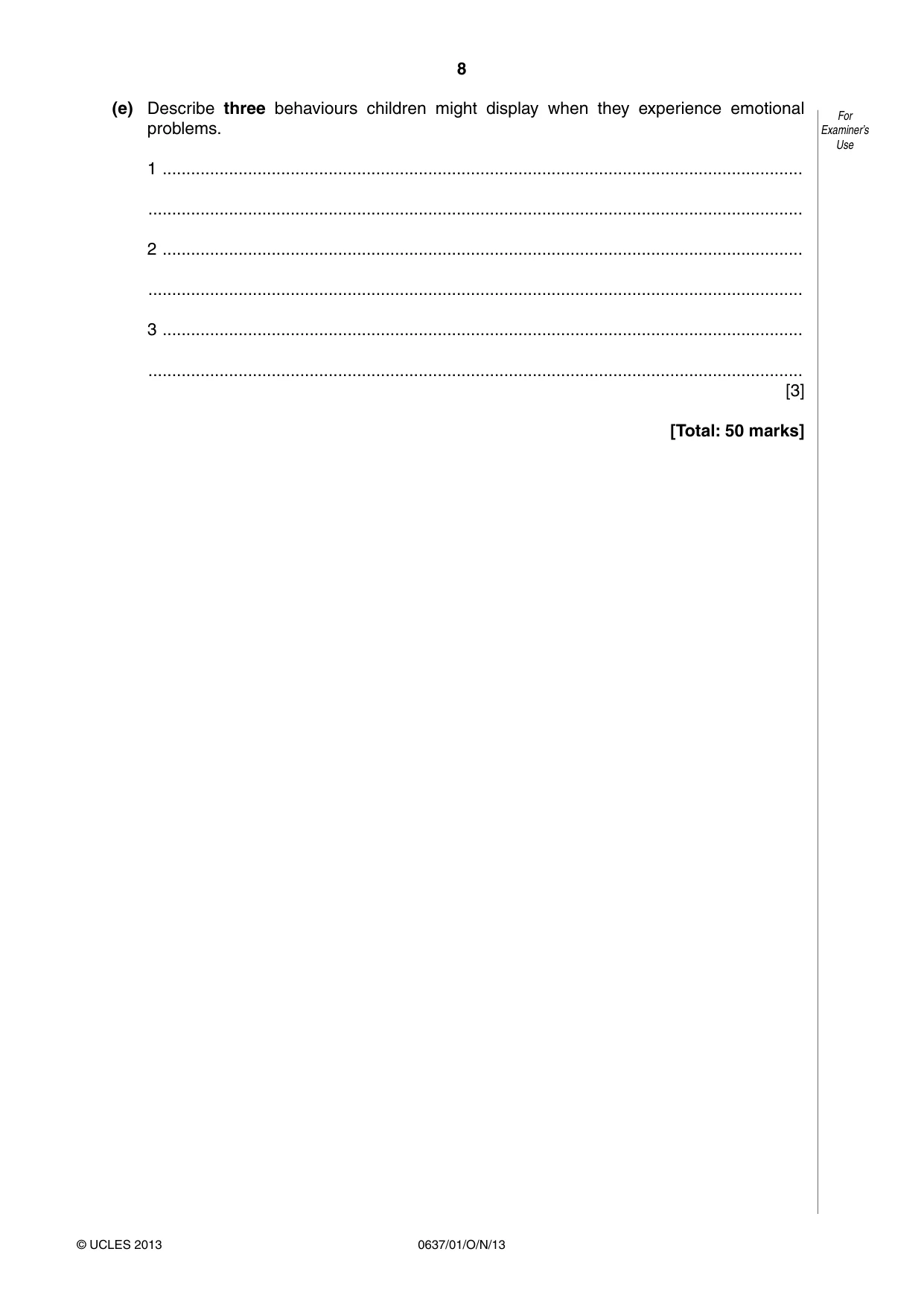Cambridge IGCSE Child Development 0637 2013 Oct/Nov Paper 1 · Variant 1 question paper, page 8 of 12