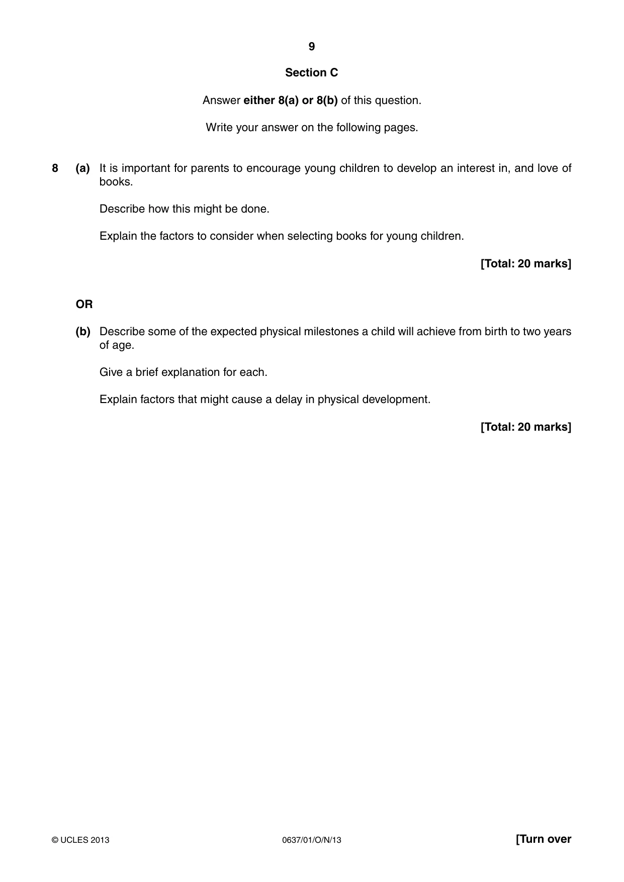 Cambridge IGCSE Child Development 0637 2013 Oct/Nov Paper 1 · Variant 1 question paper, page 9 of 12