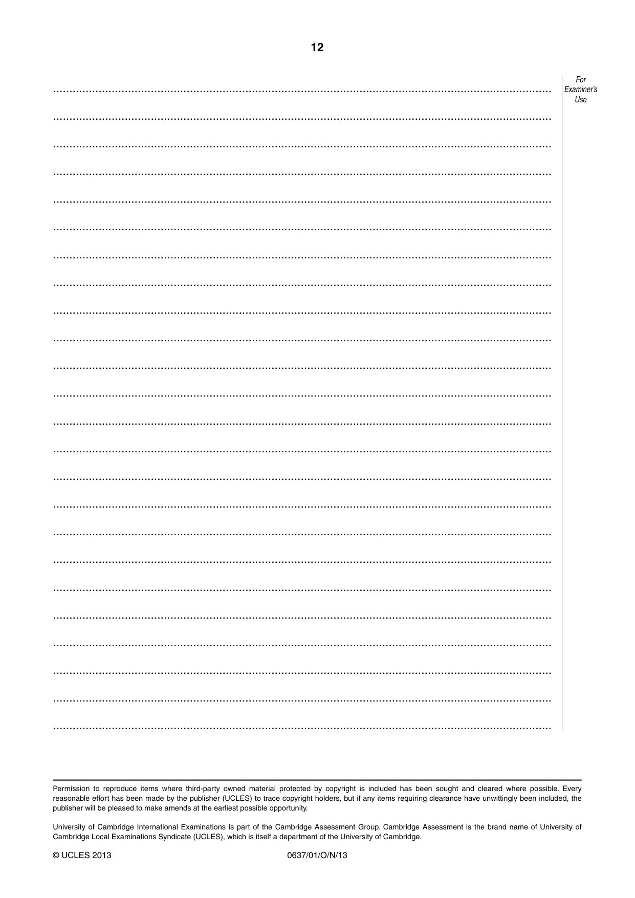 Cambridge IGCSE Child Development 0637 2013 Oct/Nov Paper 1 · Variant 1 question paper, page 12 of 12