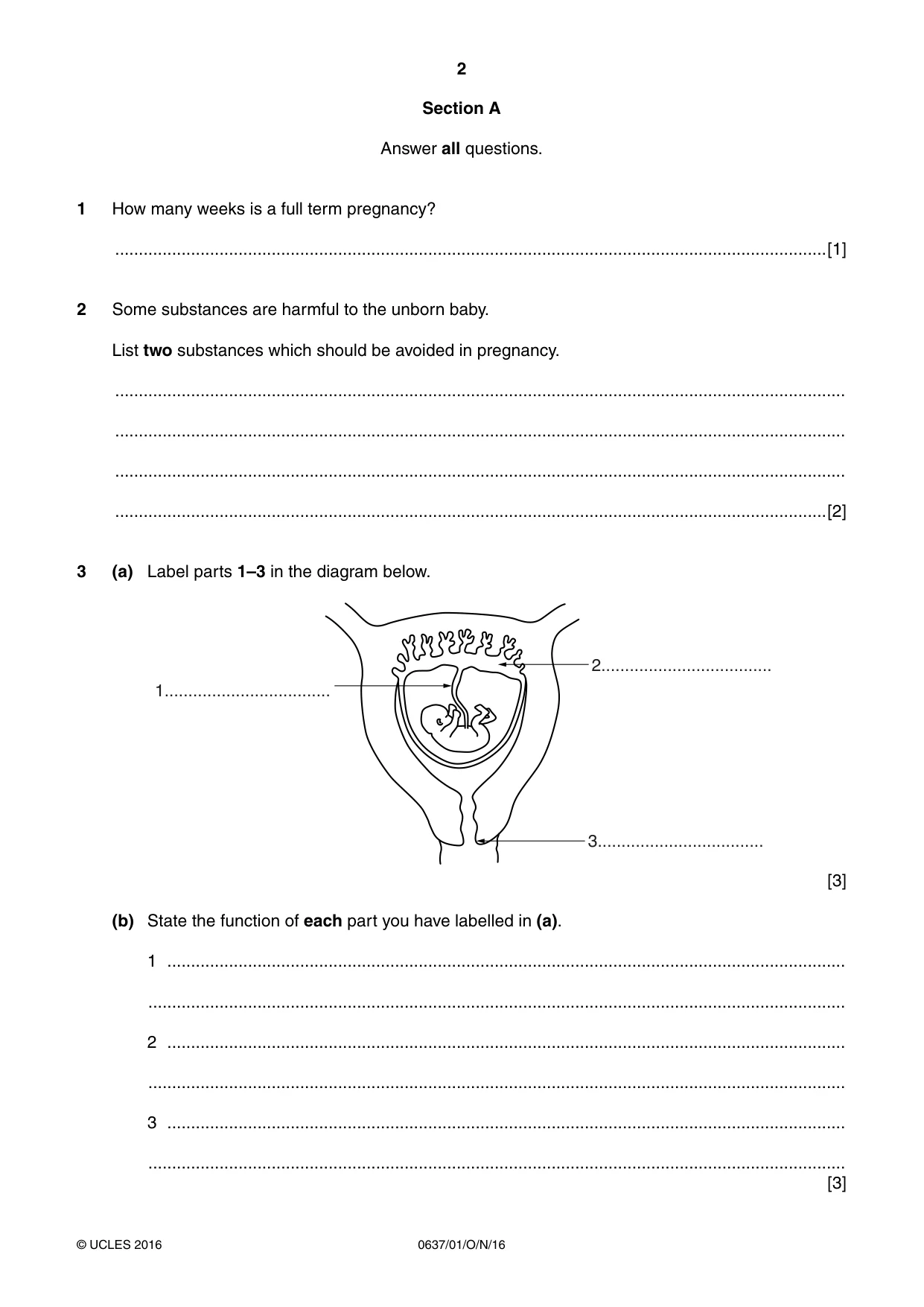 Cambridge IGCSE Child Development 0637 2016 Oct/Nov Paper 1 · Variant 1 question paper, page 2 of 16