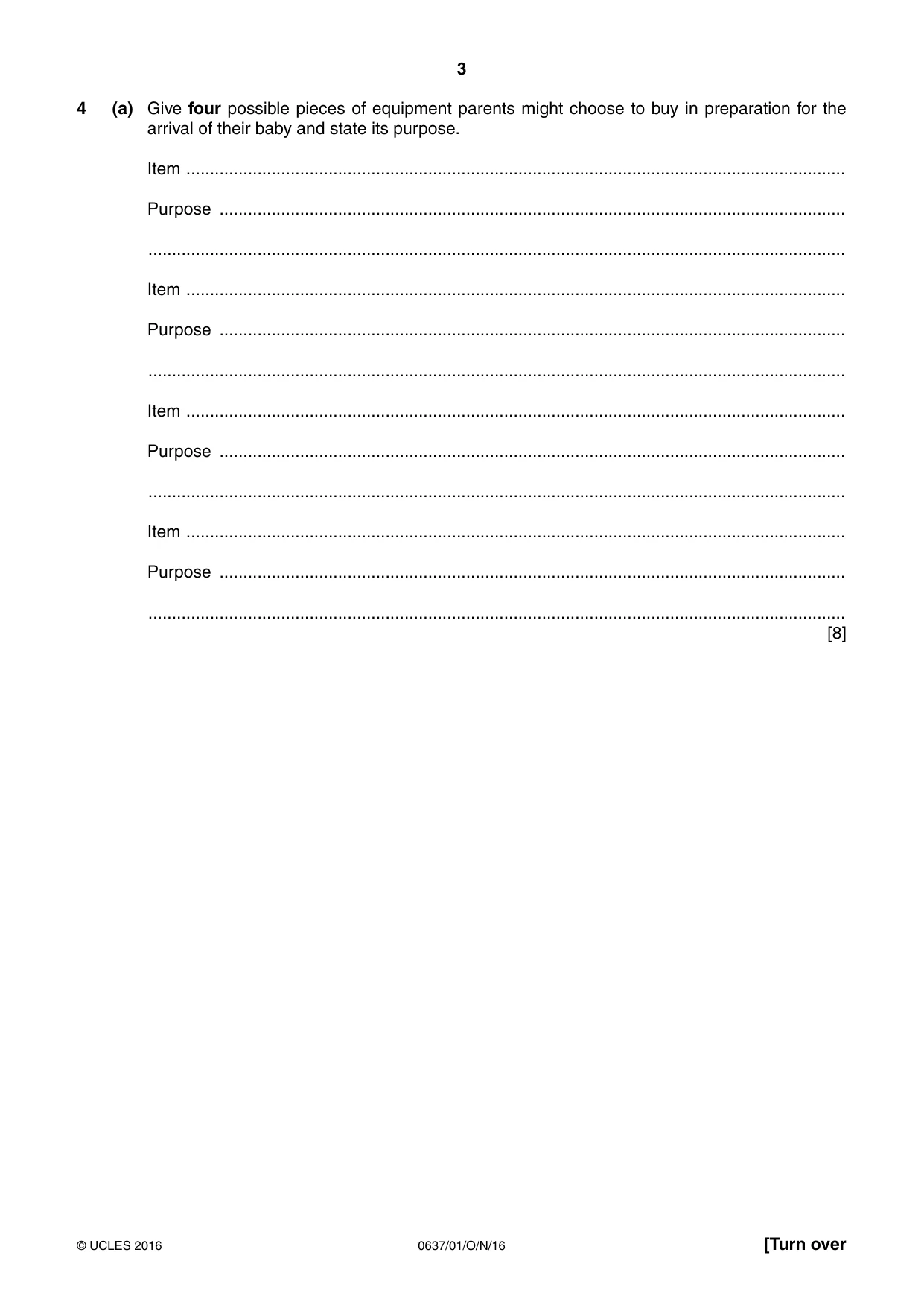 Cambridge IGCSE Child Development 0637 2016 Oct/Nov Paper 1 · Variant 1 question paper, page 3 of 16
