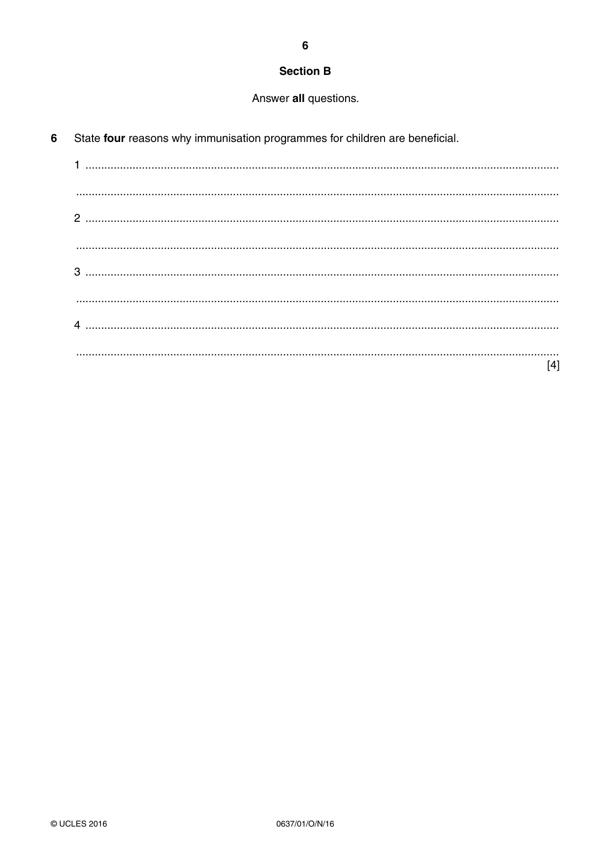 Cambridge IGCSE Child Development 0637 2016 Oct/Nov Paper 1 · Variant 1 question paper, page 6 of 16