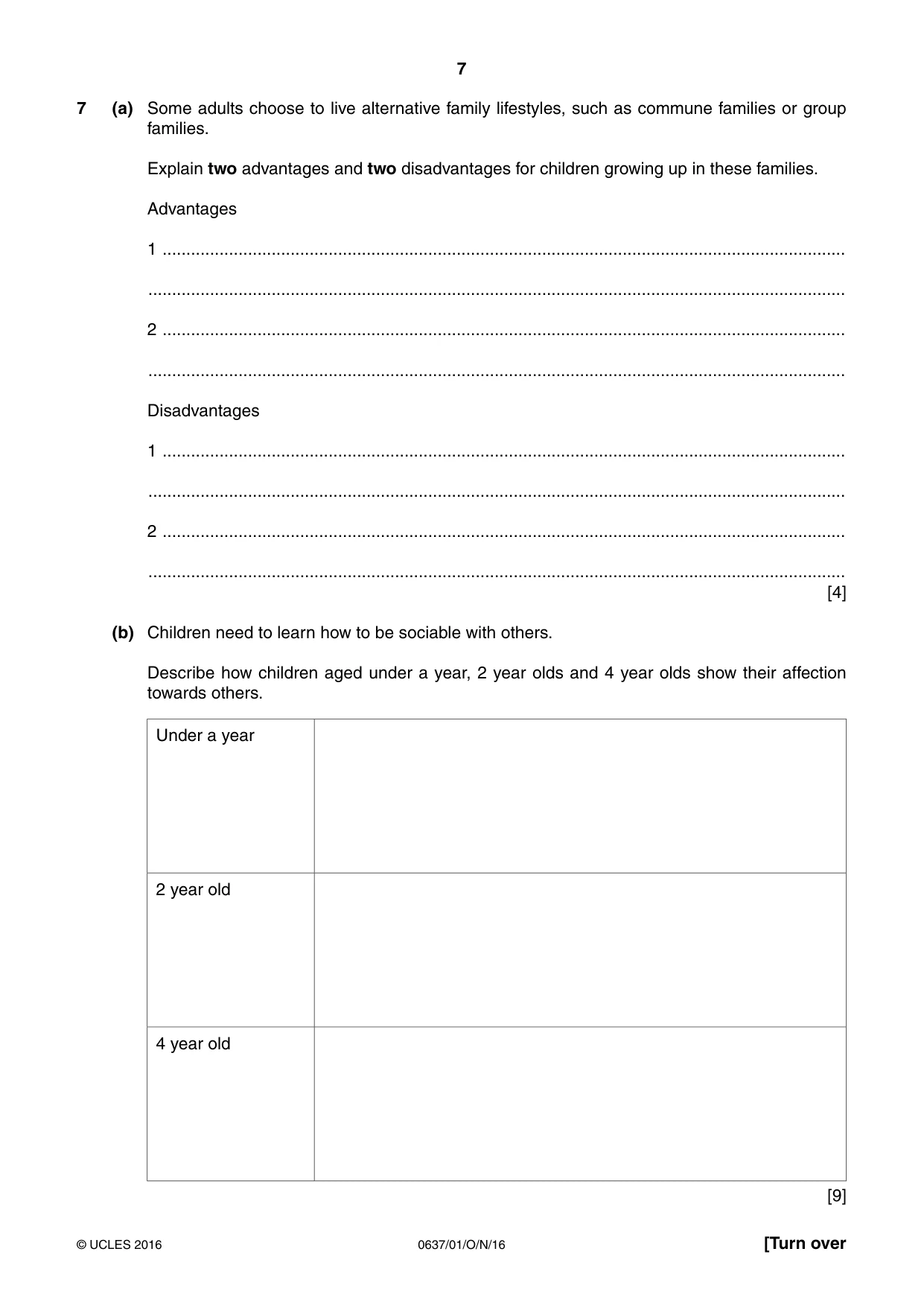 Cambridge IGCSE Child Development 0637 2016 Oct/Nov Paper 1 · Variant 1 question paper, page 7 of 16