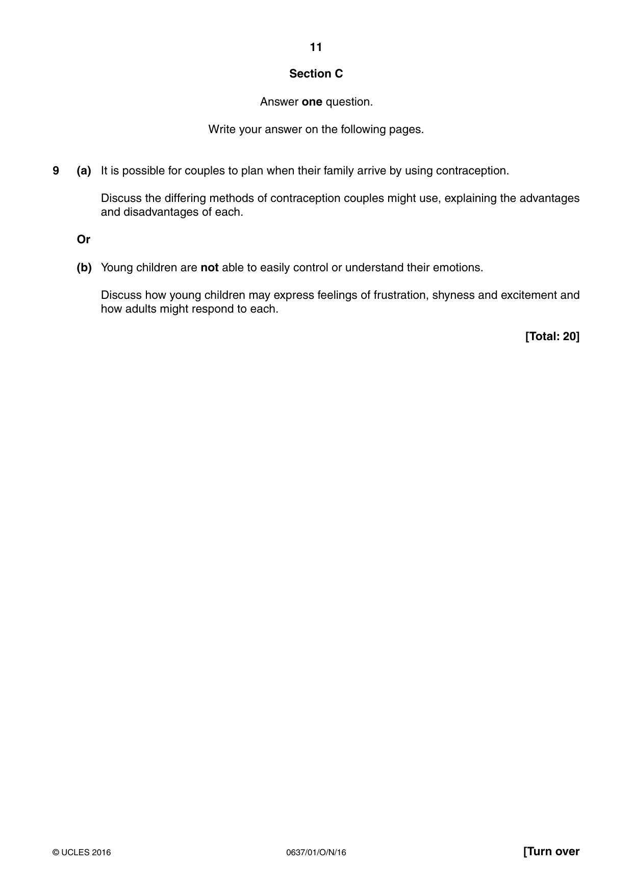 Cambridge IGCSE Child Development 0637 2016 Oct/Nov Paper 1 · Variant 1 question paper, page 11 of 16