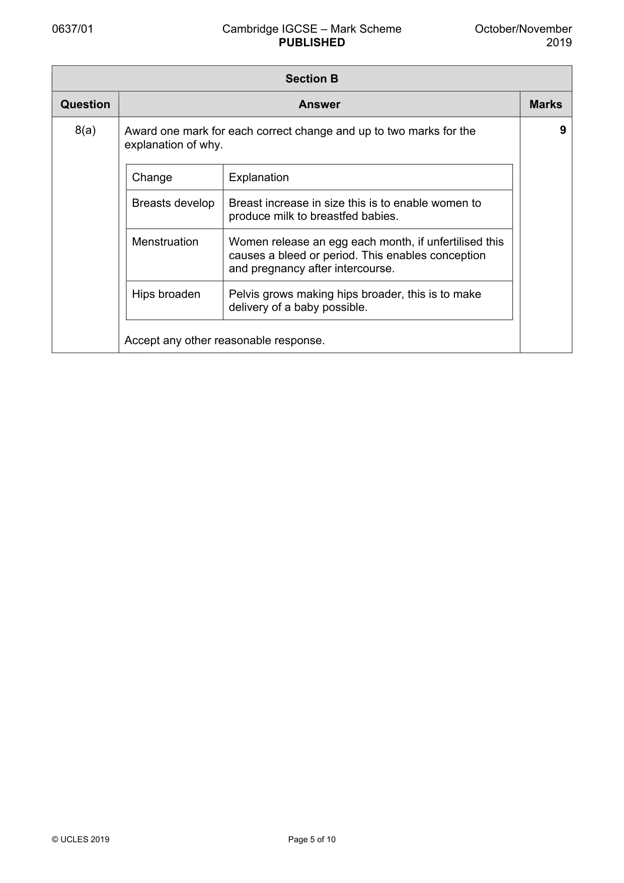 Mark scheme, page 5 of 10
