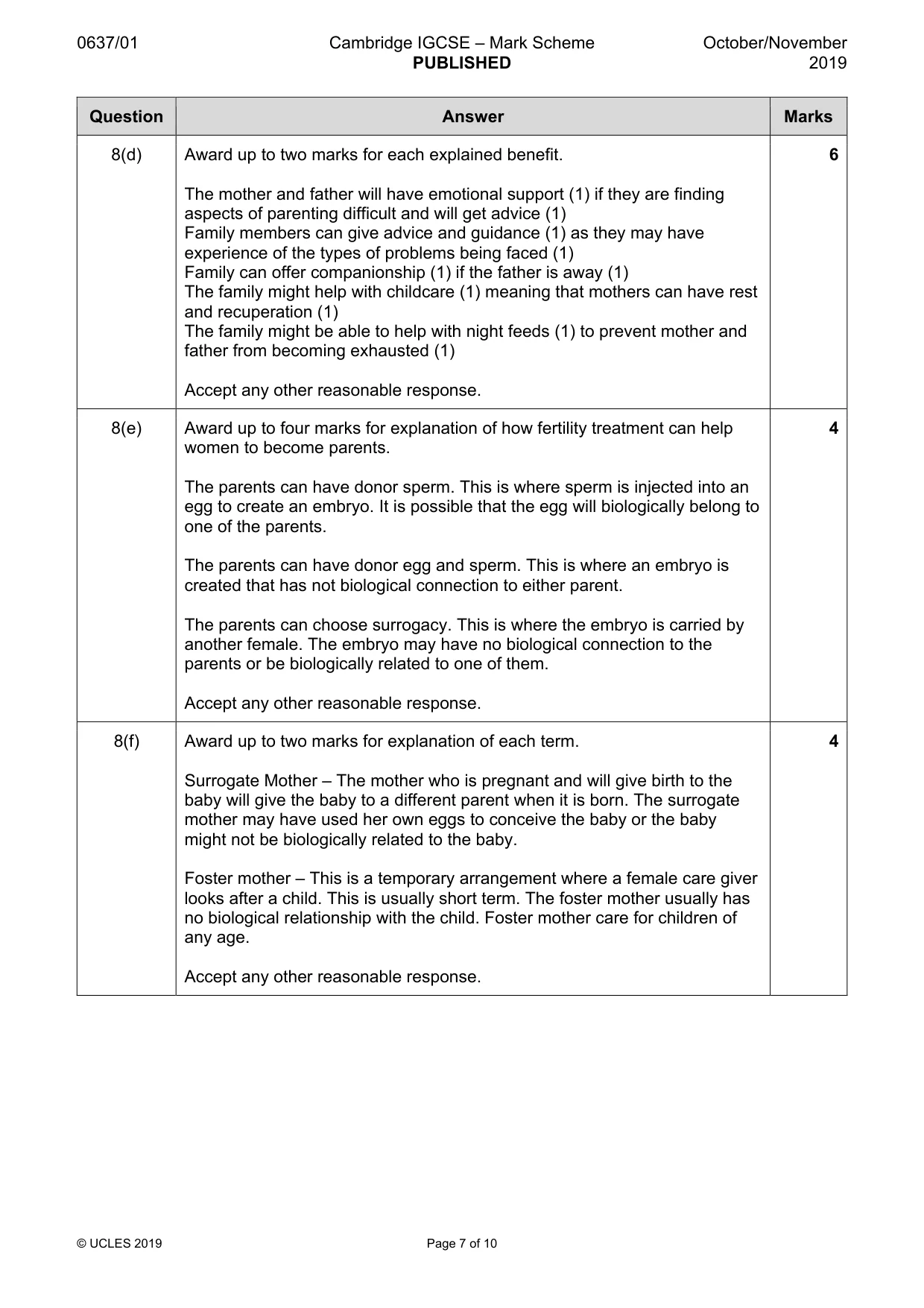 Mark scheme, page 7 of 10