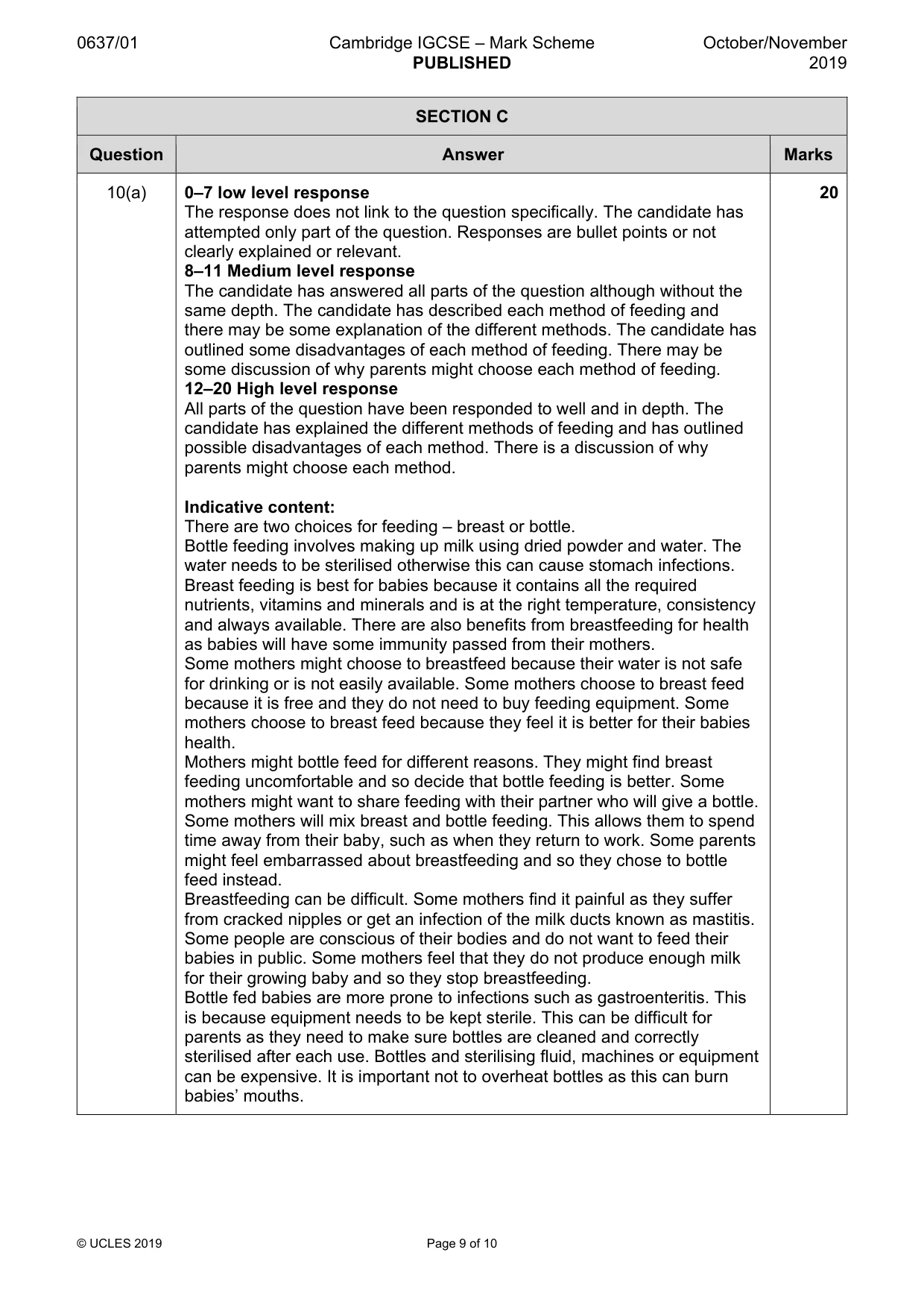Mark scheme, page 9 of 10