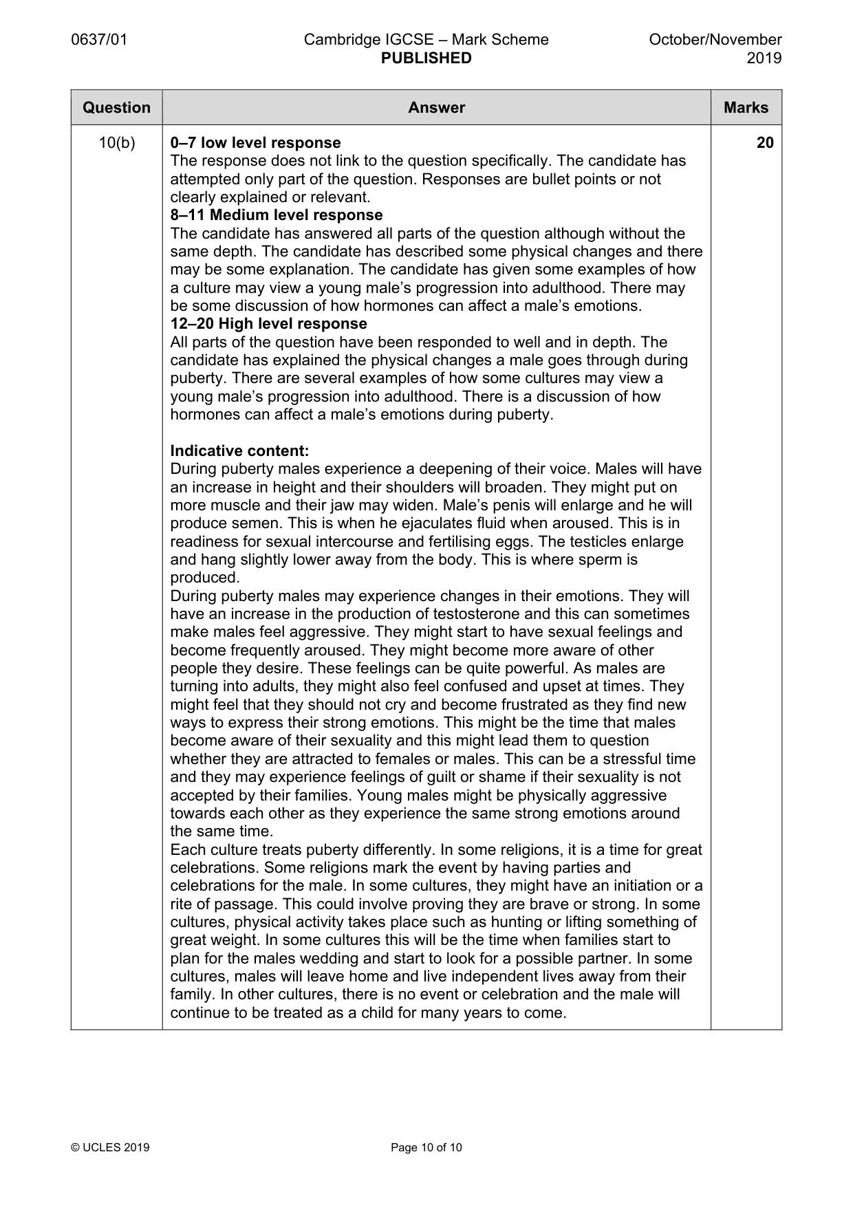 Mark scheme, page 10 of 10