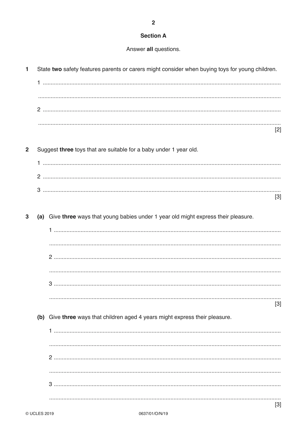 Cambridge IGCSE Child Development 0637 2019 Oct/Nov Paper 1 · Variant 1 question paper, page 2 of 12