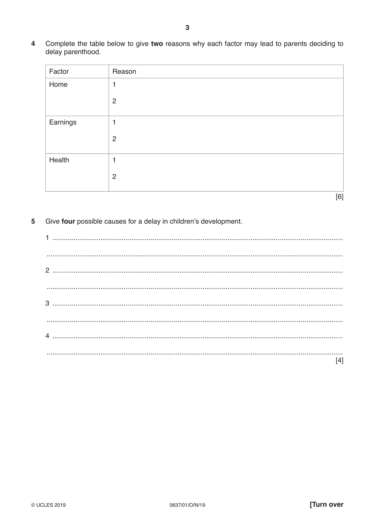 Cambridge IGCSE Child Development 0637 2019 Oct/Nov Paper 1 · Variant 1 question paper, page 3 of 12