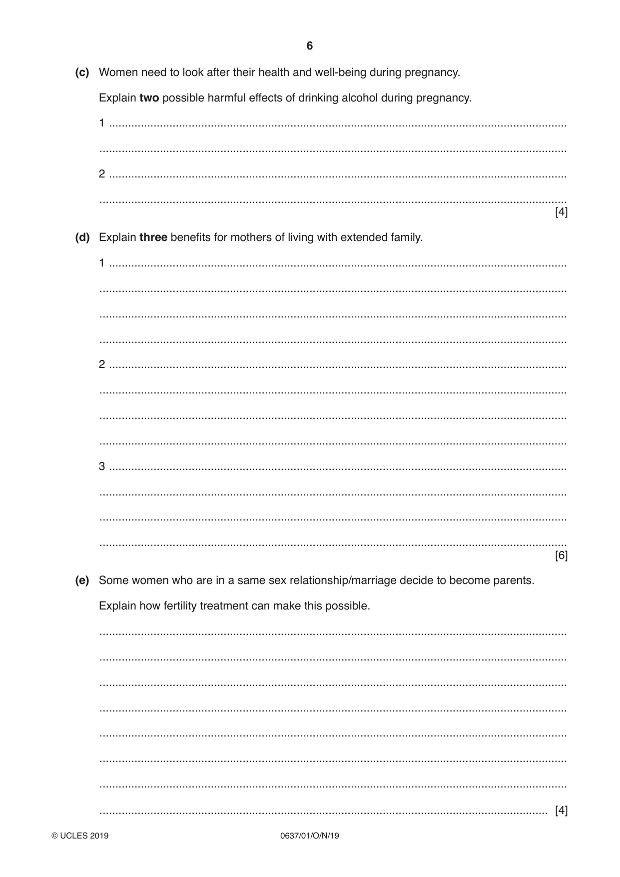 Cambridge IGCSE Child Development 0637 2019 Oct/Nov Paper 1 · Variant 1 question paper, page 6 of 12