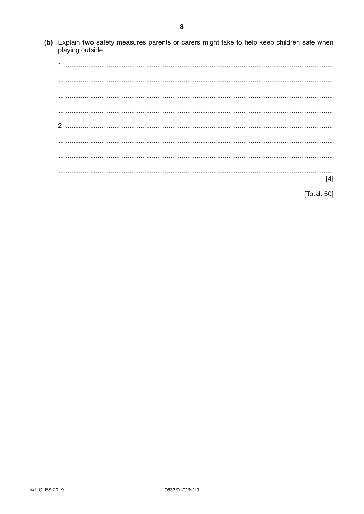 Cambridge IGCSE Child Development 0637 2019 Oct/Nov Paper 1 · Variant 1 question paper, page 8 of 12