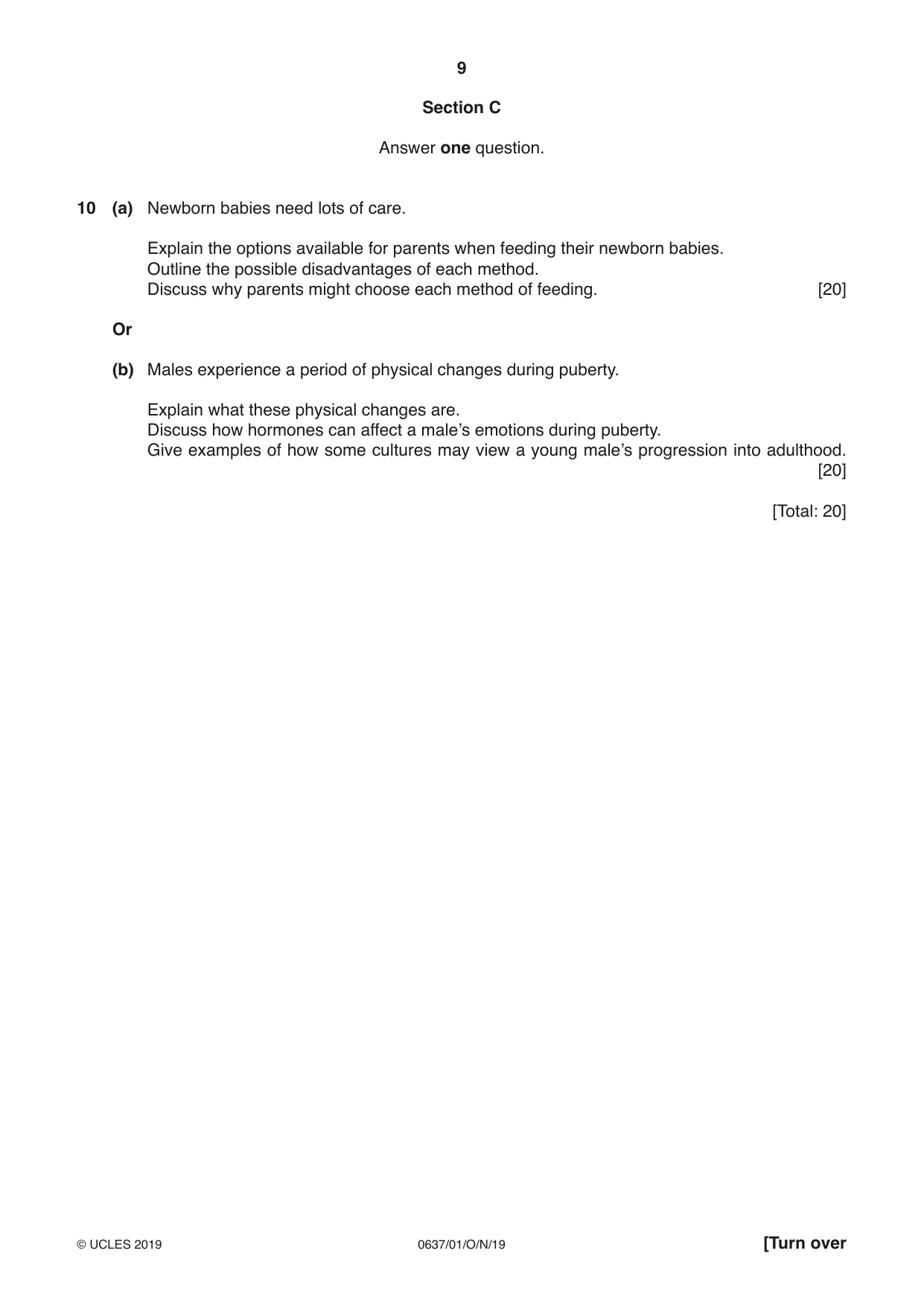 Cambridge IGCSE Child Development 0637 2019 Oct/Nov Paper 1 · Variant 1 question paper, page 9 of 12