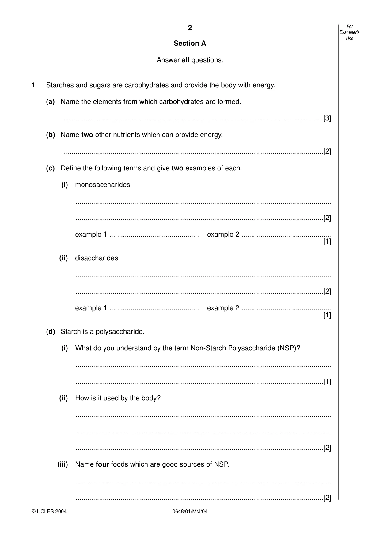 Cambridge IGCSE Food and Nutrition 0648 2004 May/June Paper 1 · Variant 1 question paper, page 2 of 12