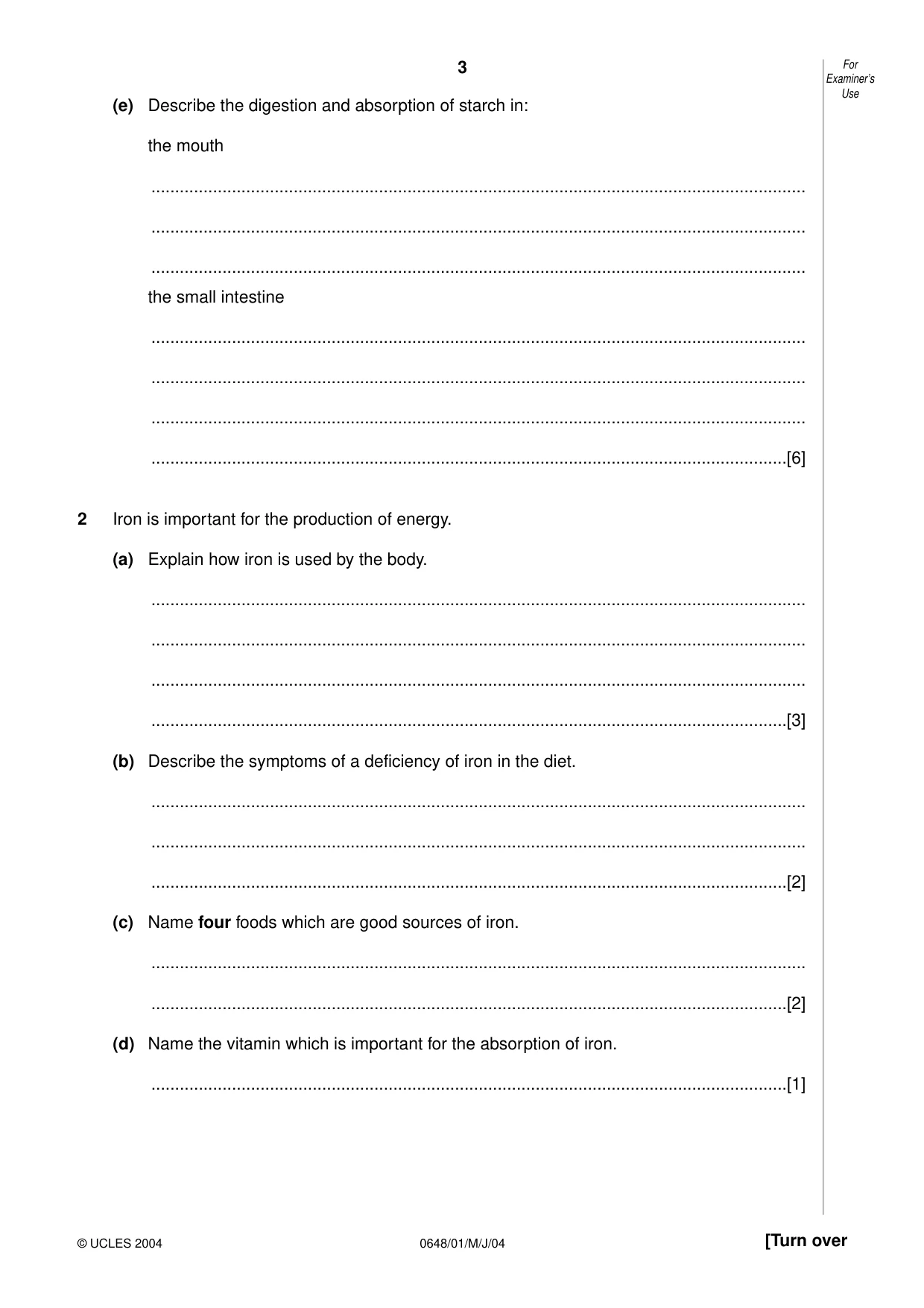 Cambridge IGCSE Food and Nutrition 0648 2004 May/June Paper 1 · Variant 1 question paper, page 3 of 12