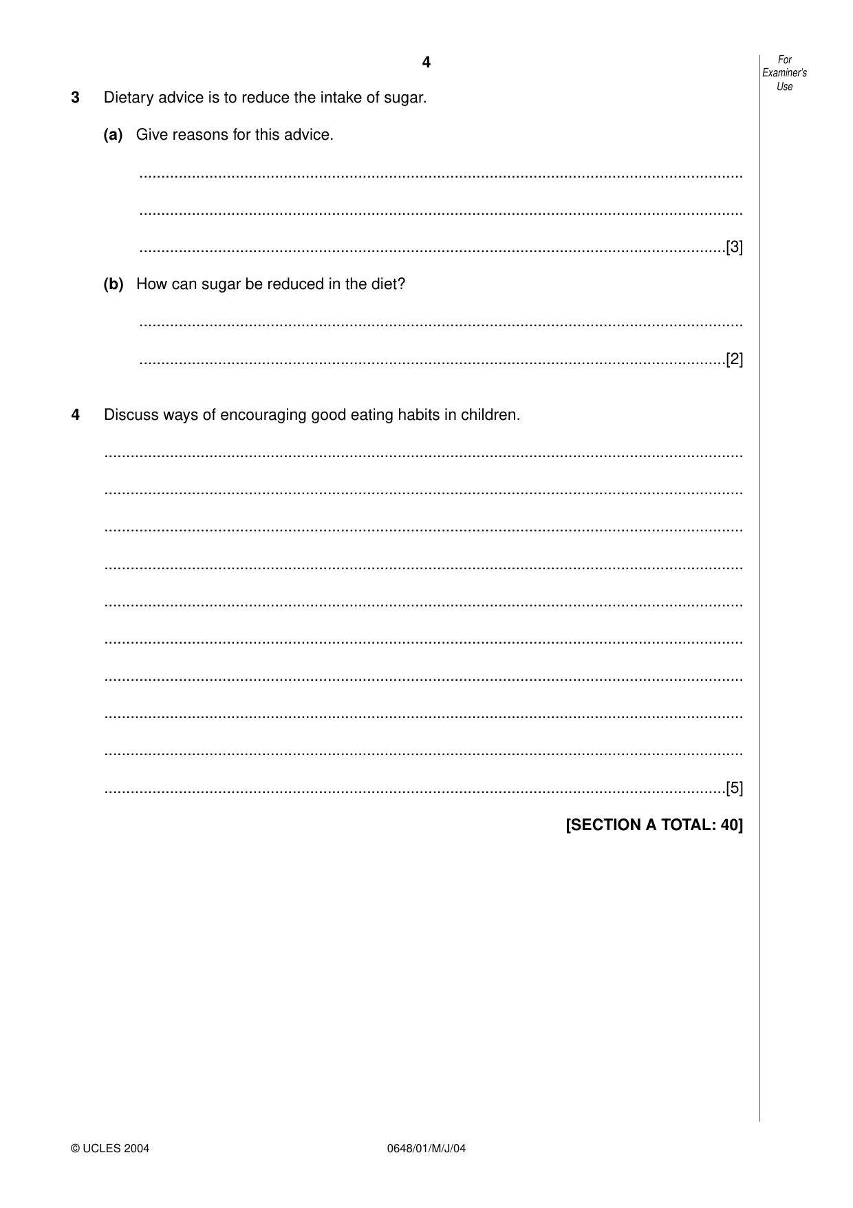 Cambridge IGCSE Food and Nutrition 0648 2004 May/June Paper 1 · Variant 1 question paper, page 4 of 12