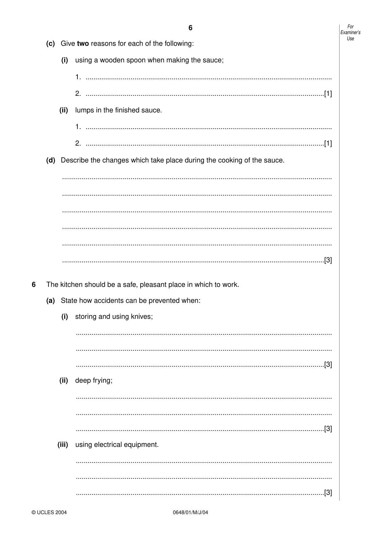 Cambridge IGCSE Food and Nutrition 0648 2004 May/June Paper 1 · Variant 1 question paper, page 6 of 12