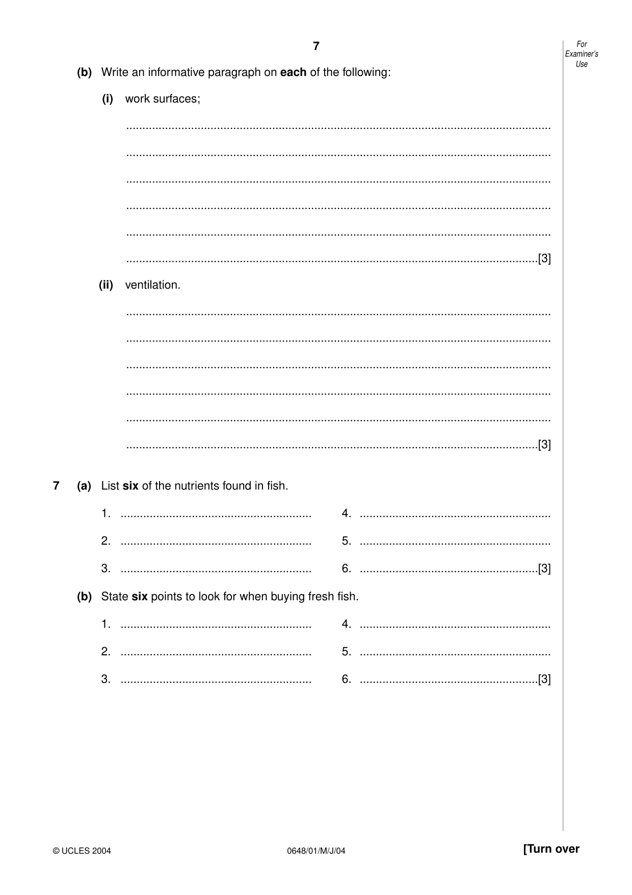 Cambridge IGCSE Food and Nutrition 0648 2004 May/June Paper 1 · Variant 1 question paper, page 7 of 12