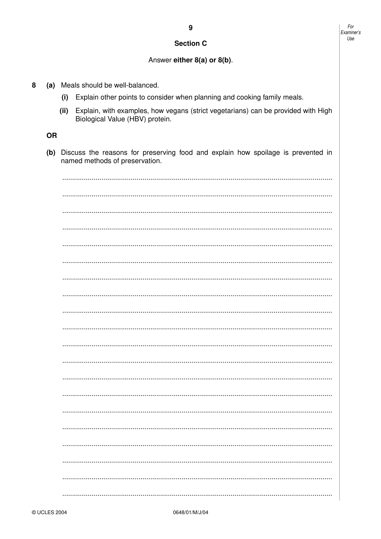 Cambridge IGCSE Food and Nutrition 0648 2004 May/June Paper 1 · Variant 1 question paper, page 9 of 12