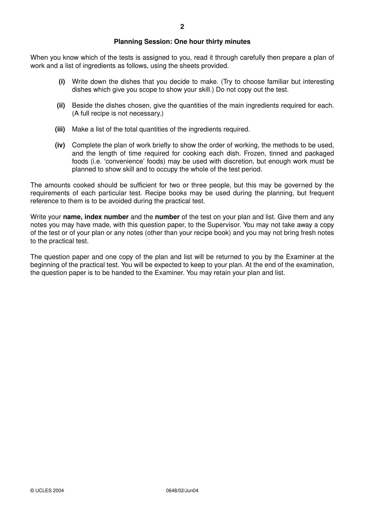 Cambridge IGCSE Food and Nutrition 0648 2004 May/June Paper 2 · Variant 1 question paper, page 2 of 4