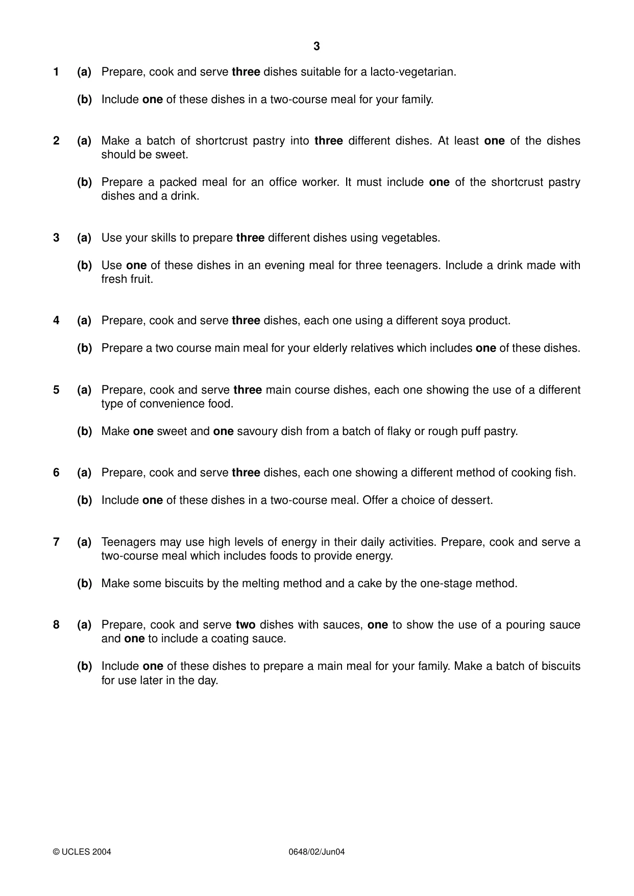 Cambridge IGCSE Food and Nutrition 0648 2004 May/June Paper 2 · Variant 1 question paper, page 3 of 4