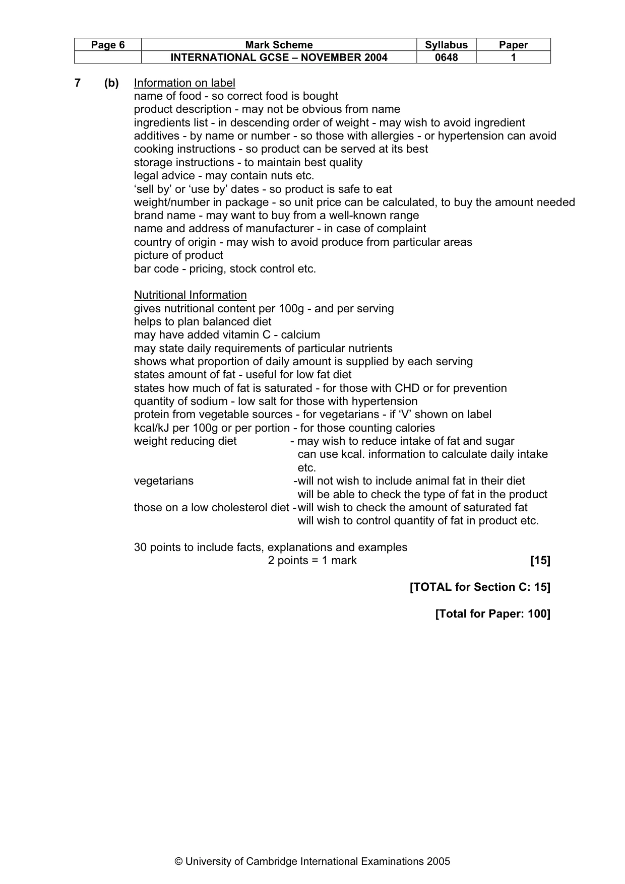 Mark scheme, page 9 of 9