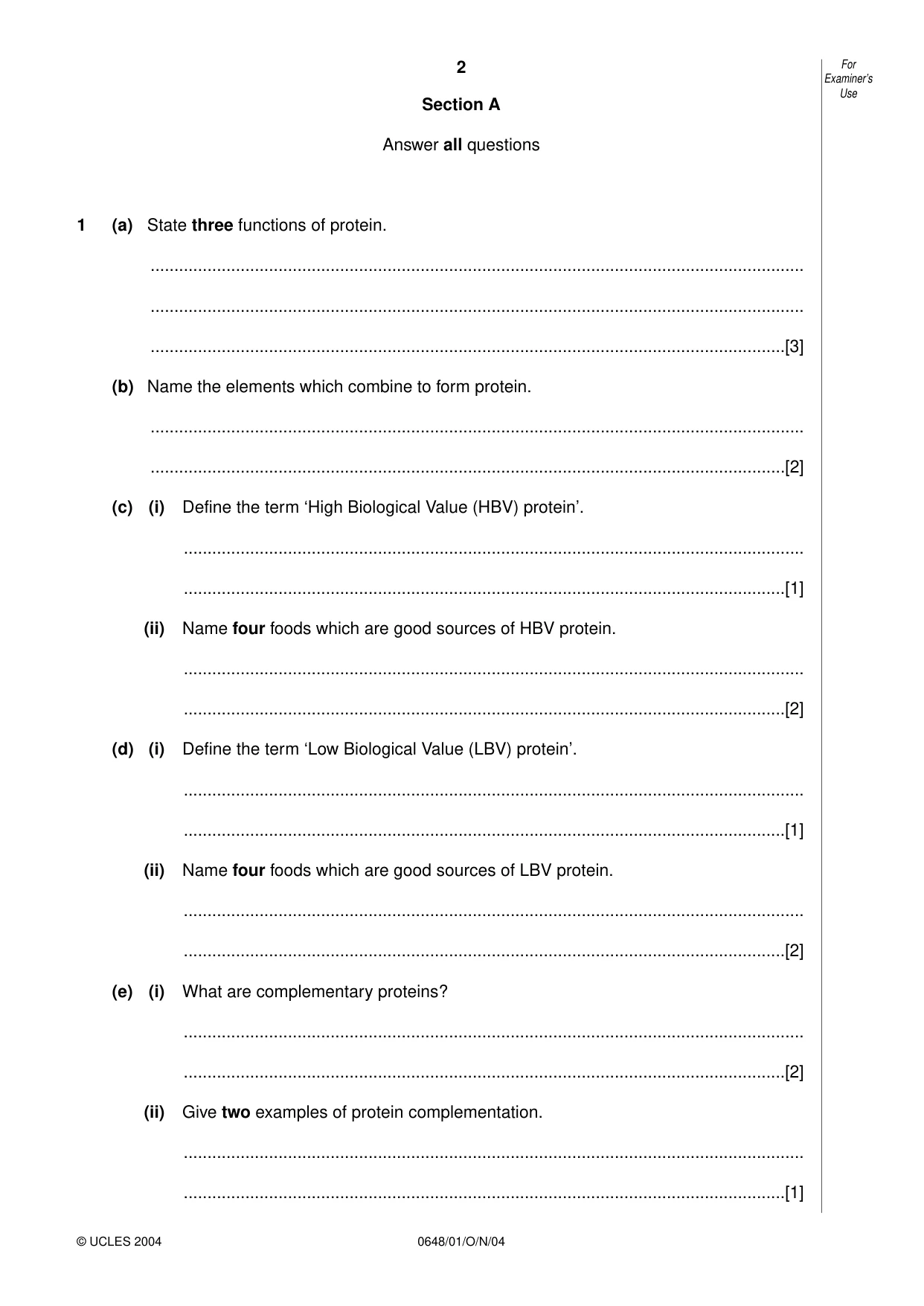 Cambridge IGCSE Food and Nutrition 0648 2004 Oct/Nov Paper 1 · Variant 1 question paper, page 2 of 12