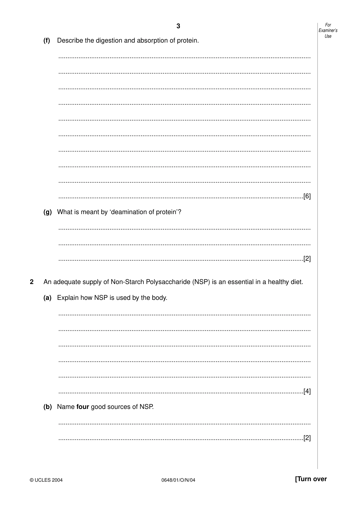 Cambridge IGCSE Food and Nutrition 0648 2004 Oct/Nov Paper 1 · Variant 1 question paper, page 3 of 12